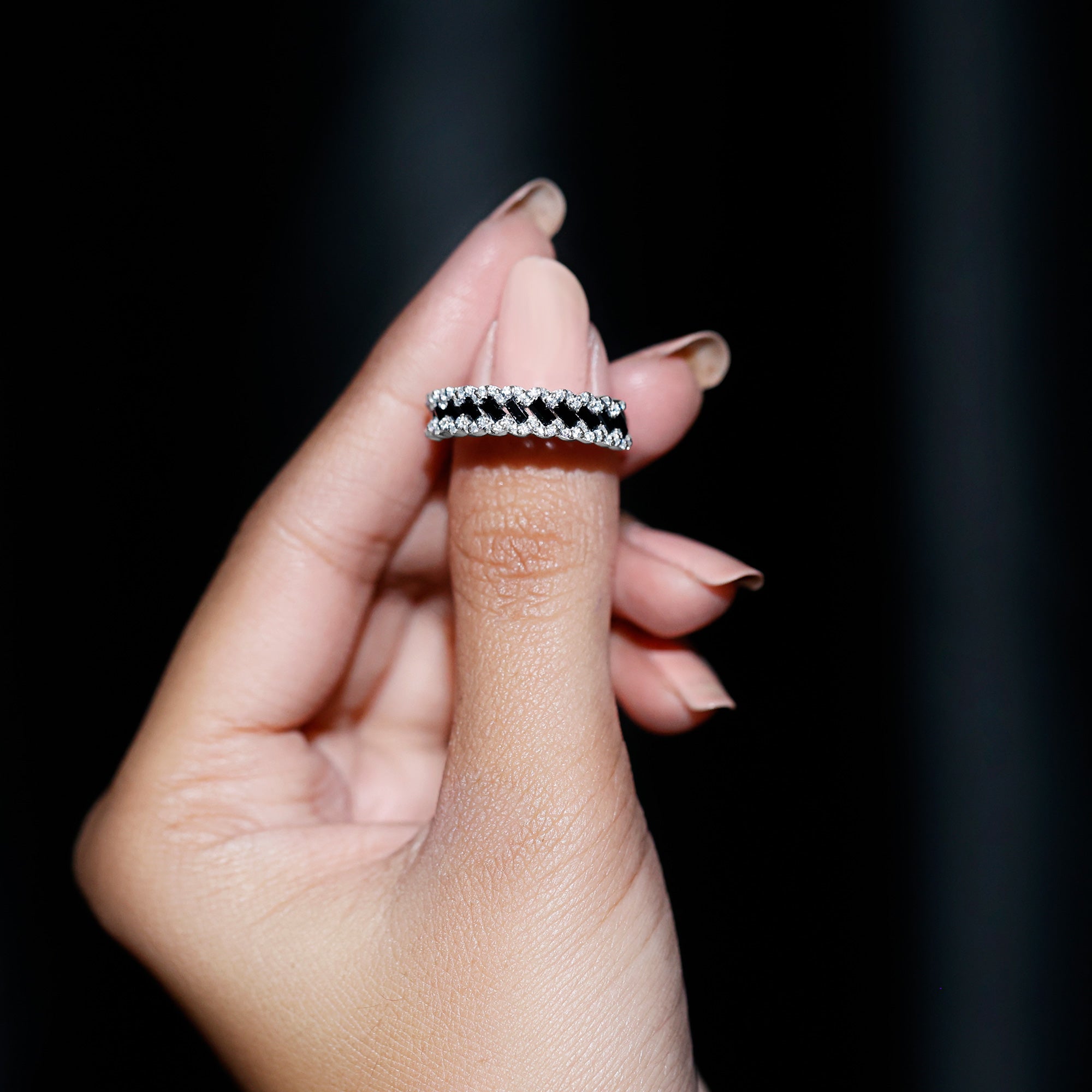 Certified Lab Grown Black and White Diamond Half Eternity Band Ring for Anniversary AAAA ( Synthetic ) - Rosec Jewels