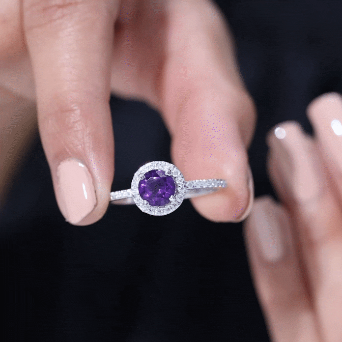 Certified Real 2 Carat Amethyst Engagement Ring with Moissanite Halo AAA - Rosec Jewels