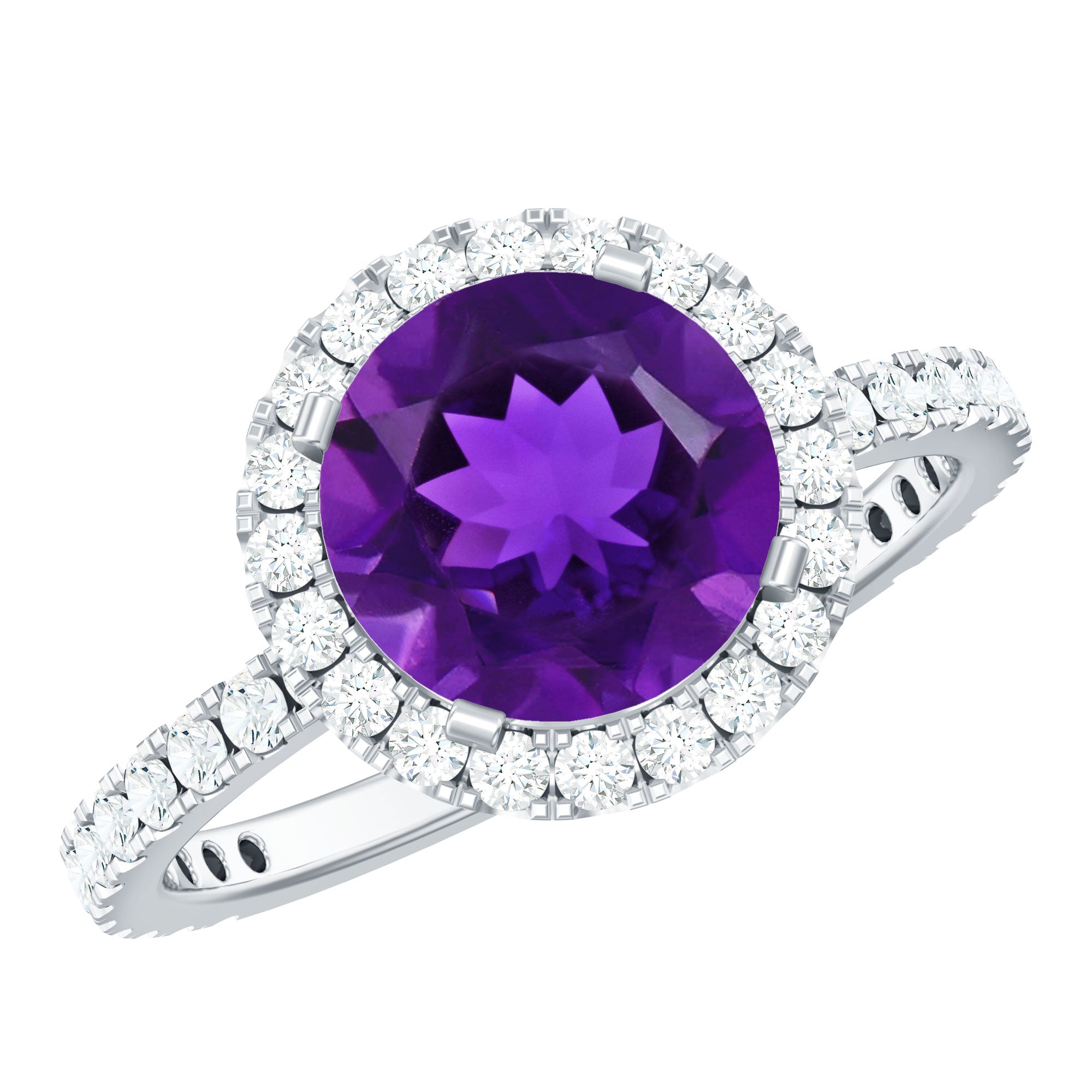 Certified Real 2 Carat Amethyst Engagement Ring with Moissanite Halo AAA - Rosec Jewels