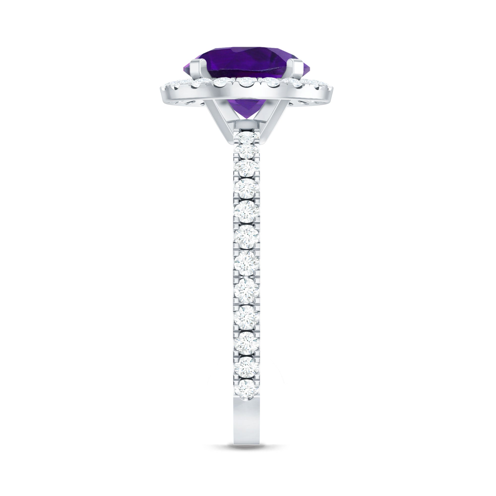 Certified Real 2 Carat Amethyst Engagement Ring with Moissanite Halo AAA - Rosec Jewels