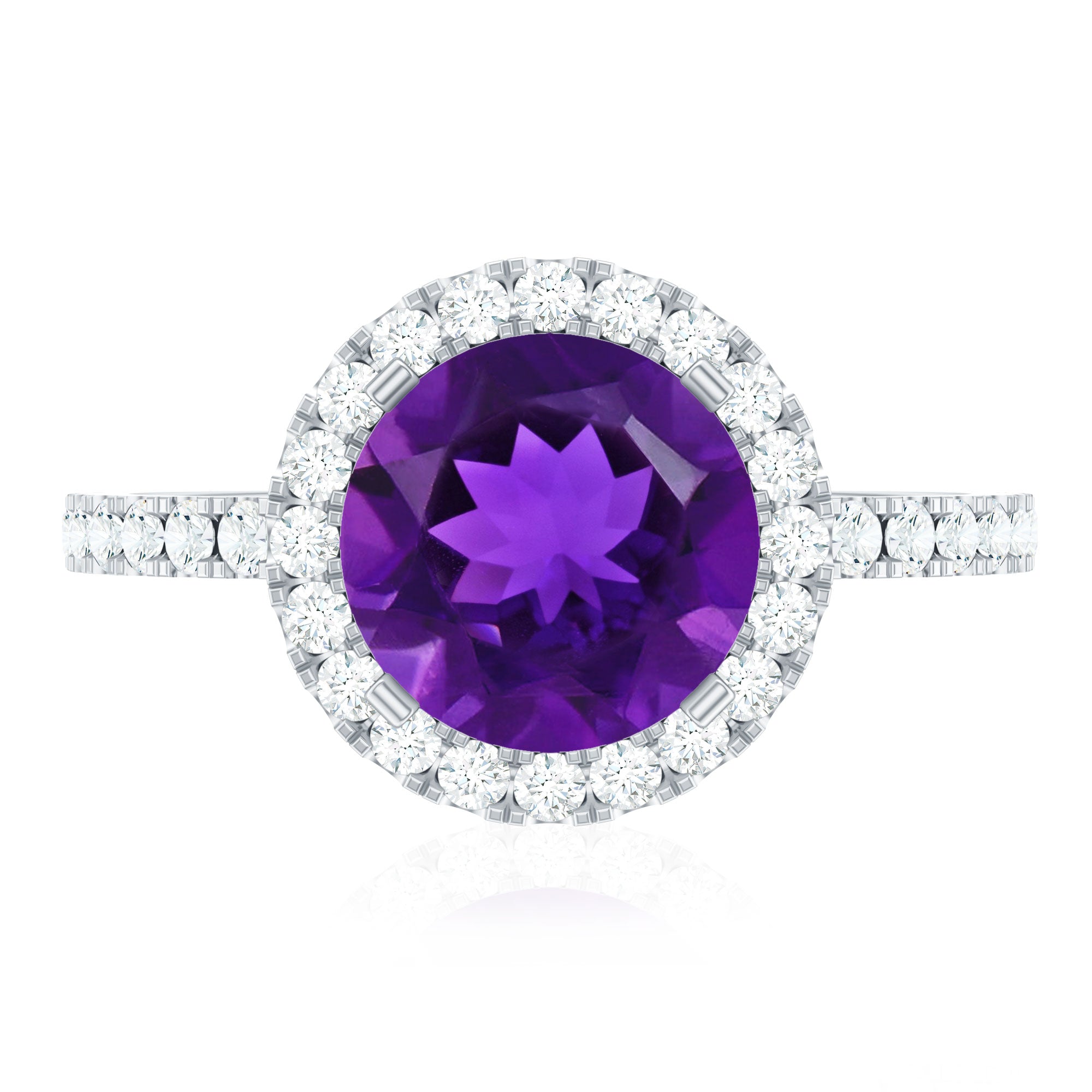 Certified Real 2 Carat Amethyst Engagement Ring with Moissanite Halo AAA - Rosec Jewels