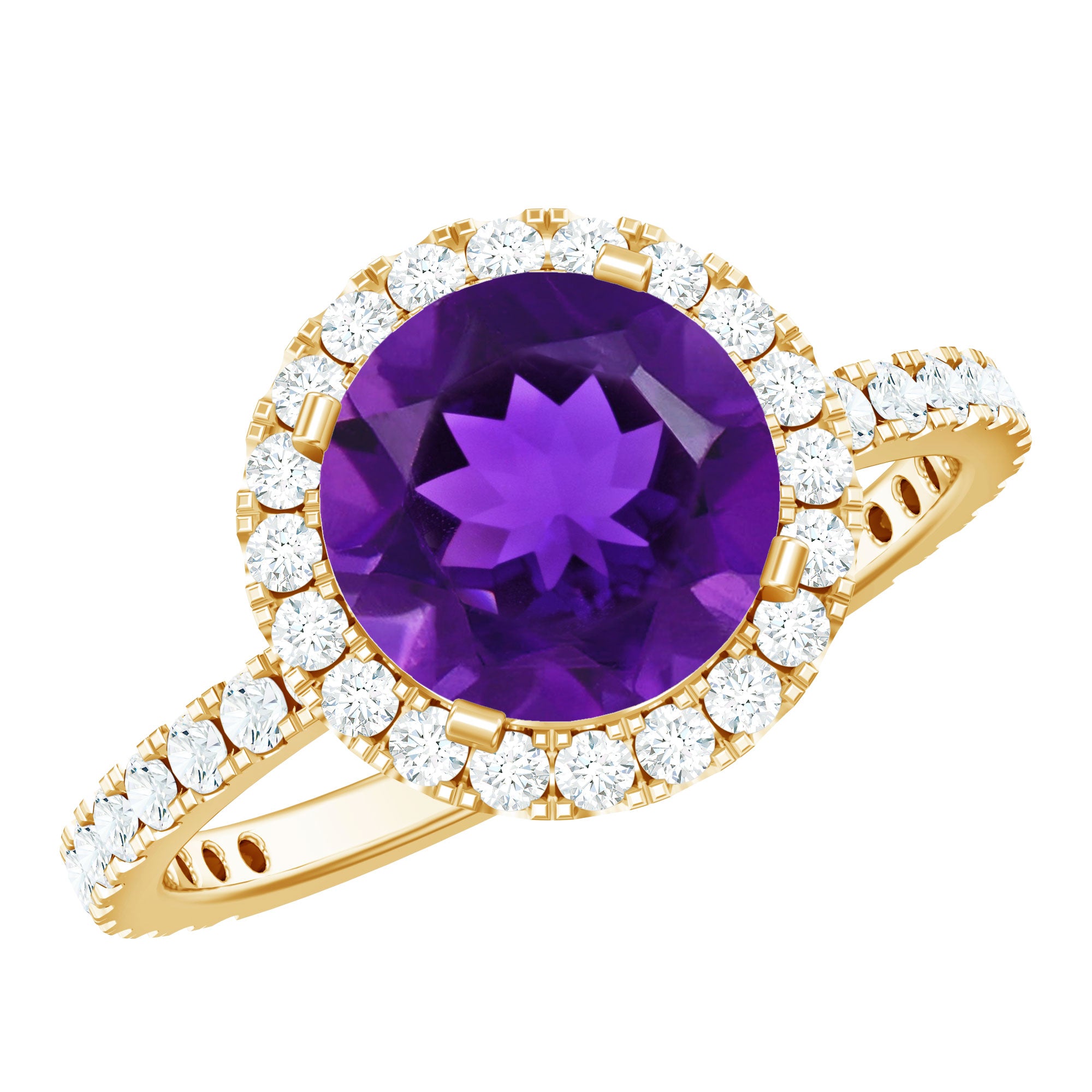 Certified Real 2 Carat Amethyst Engagement Ring with Moissanite Halo AAA - Rosec Jewels