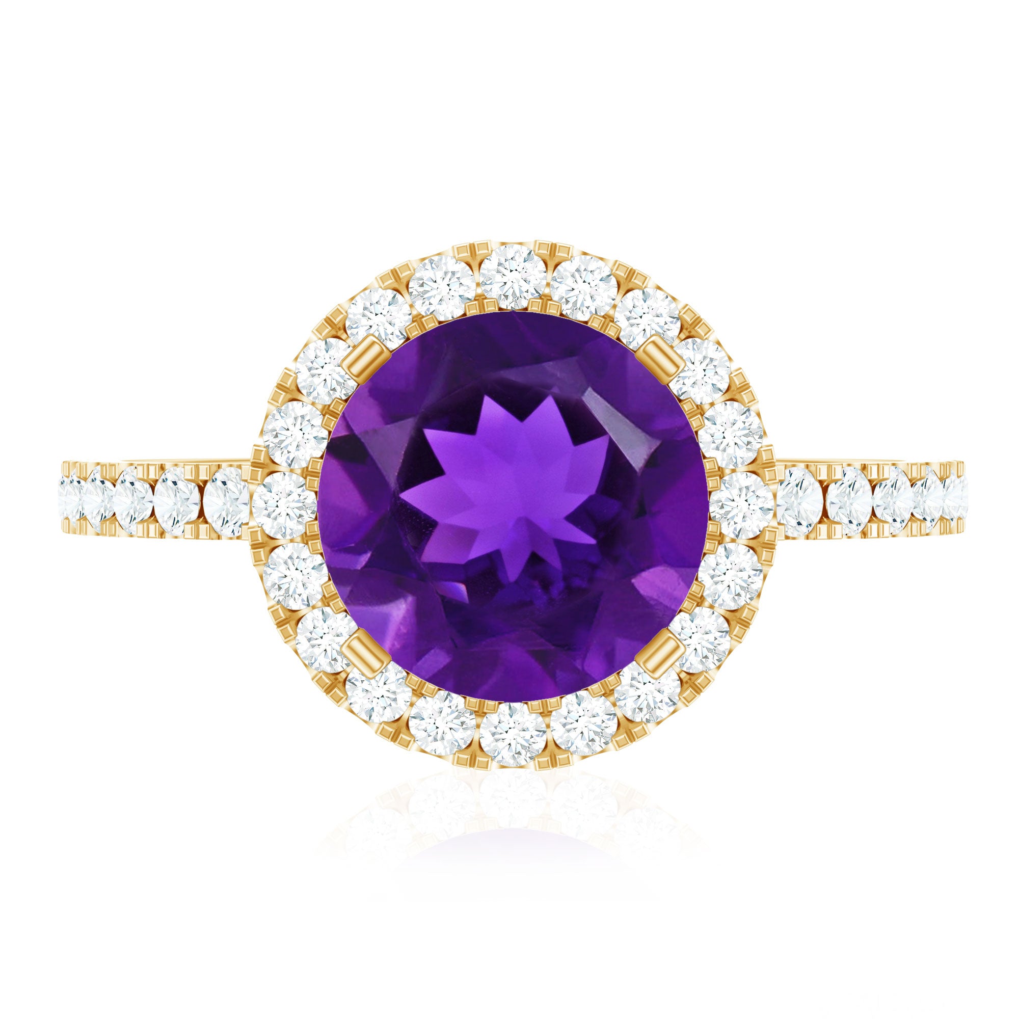 Certified Real 2 Carat Amethyst Engagement Ring with Moissanite Halo AAA - Rosec Jewels