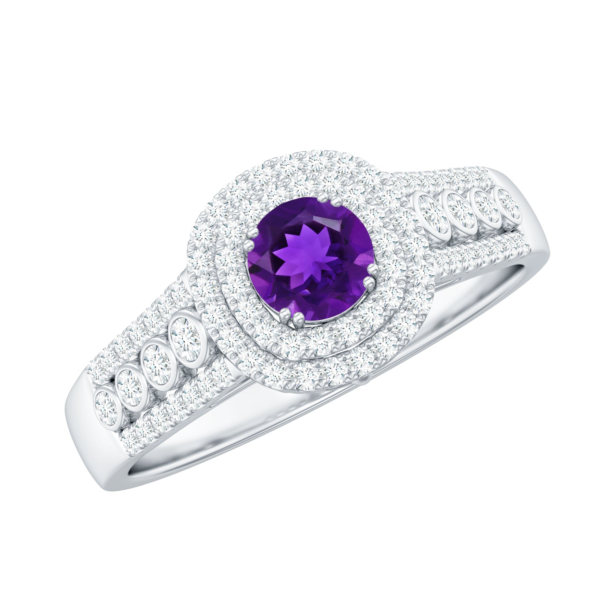 3 CT Amethyst Double Halo Engagement Ring with Moissanite