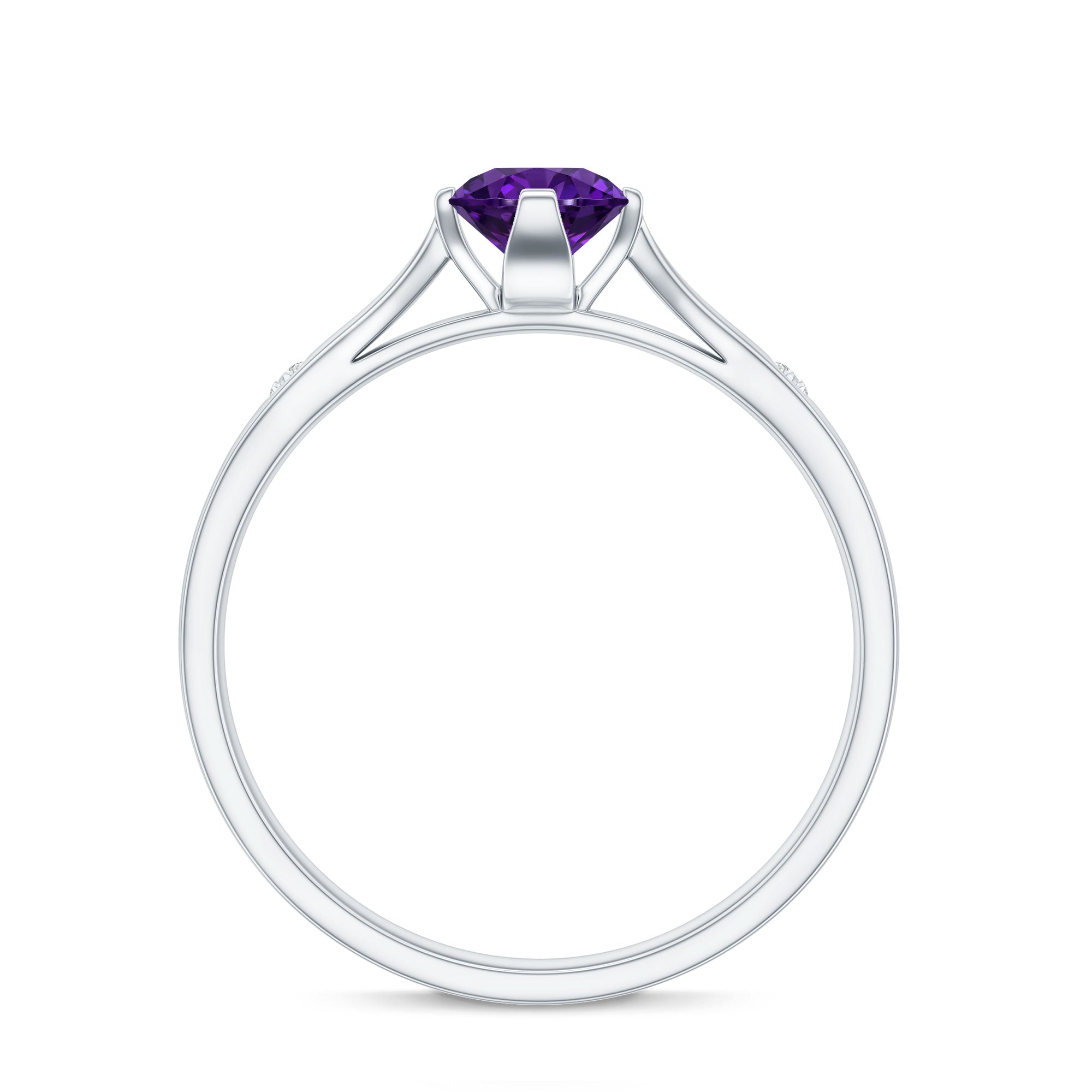 0.4 Carat Solitaire Round Shape Amethyst Ring with Diamond AAA - Rosec Jewels