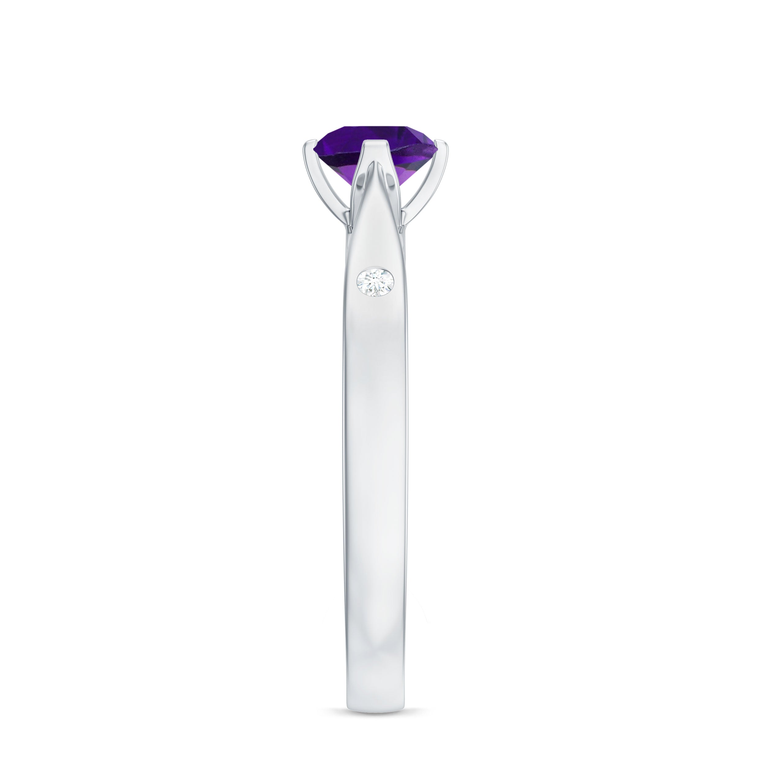Rosec Jewels-1/2 CT Solitaire Round Shape Amethyst Ring with Diamond