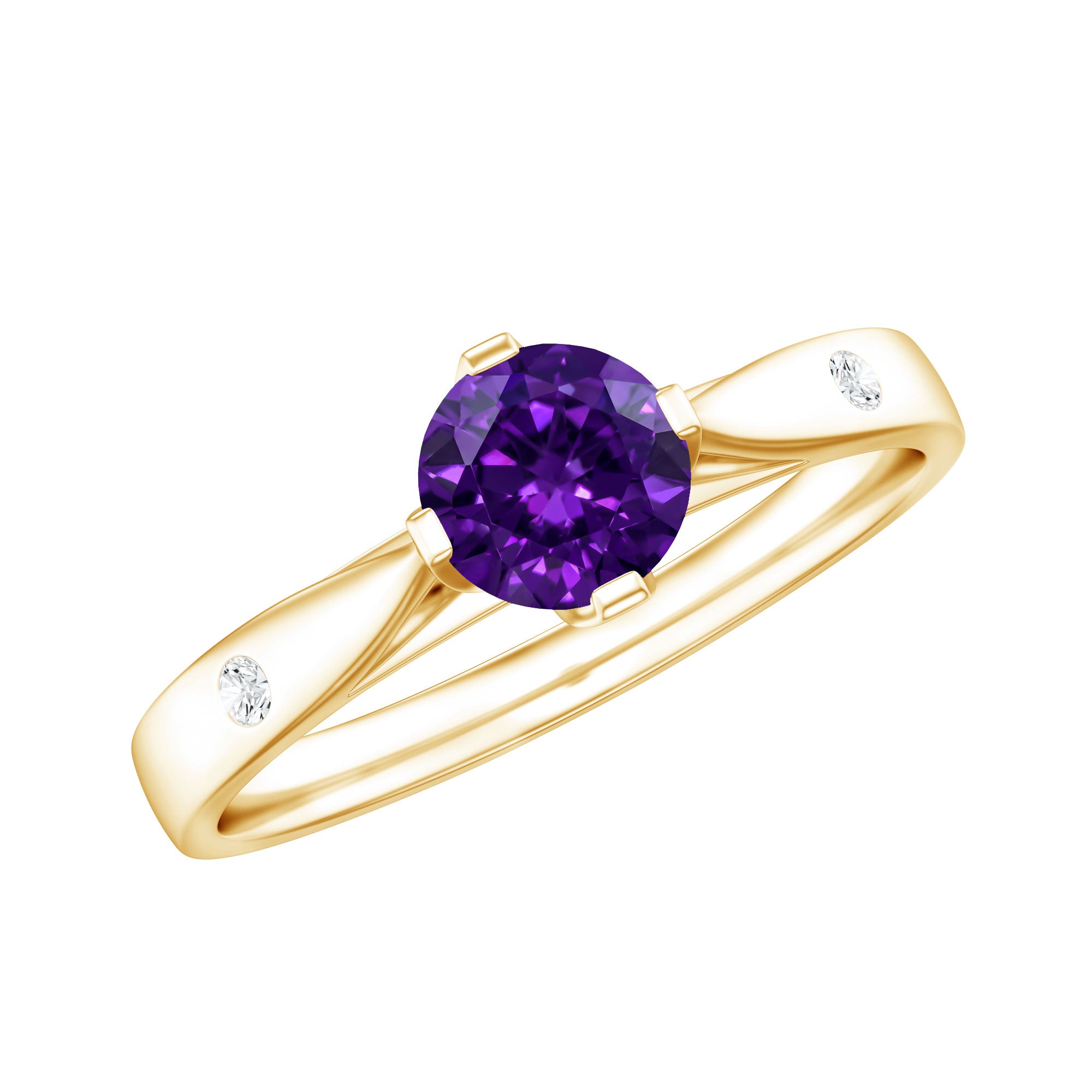 0.4 Carat Solitaire Round Shape Amethyst Ring with Diamond AAA - Rosec Jewels