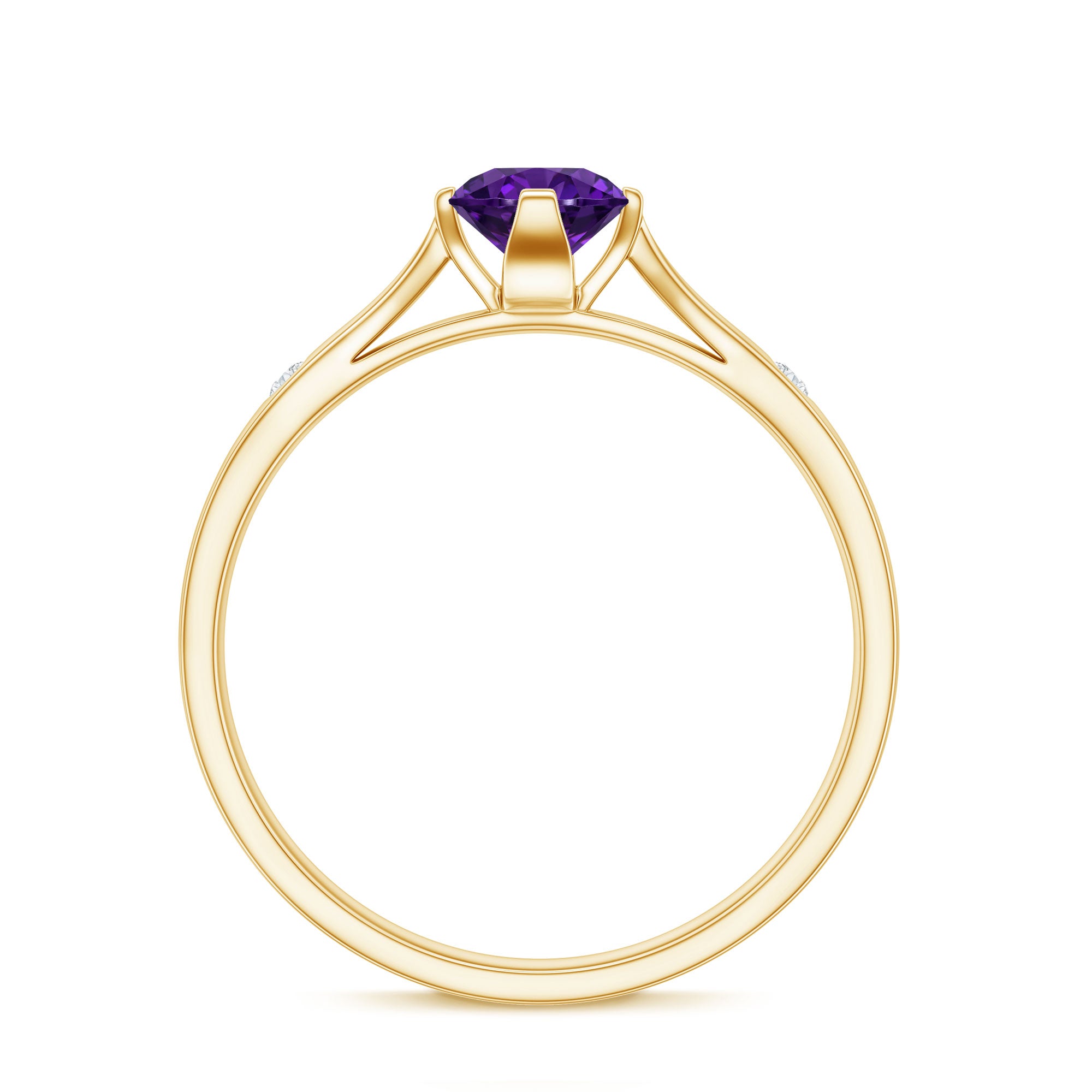 0.4 Carat Solitaire Round Shape Amethyst Ring with Diamond AAA - Rosec Jewels