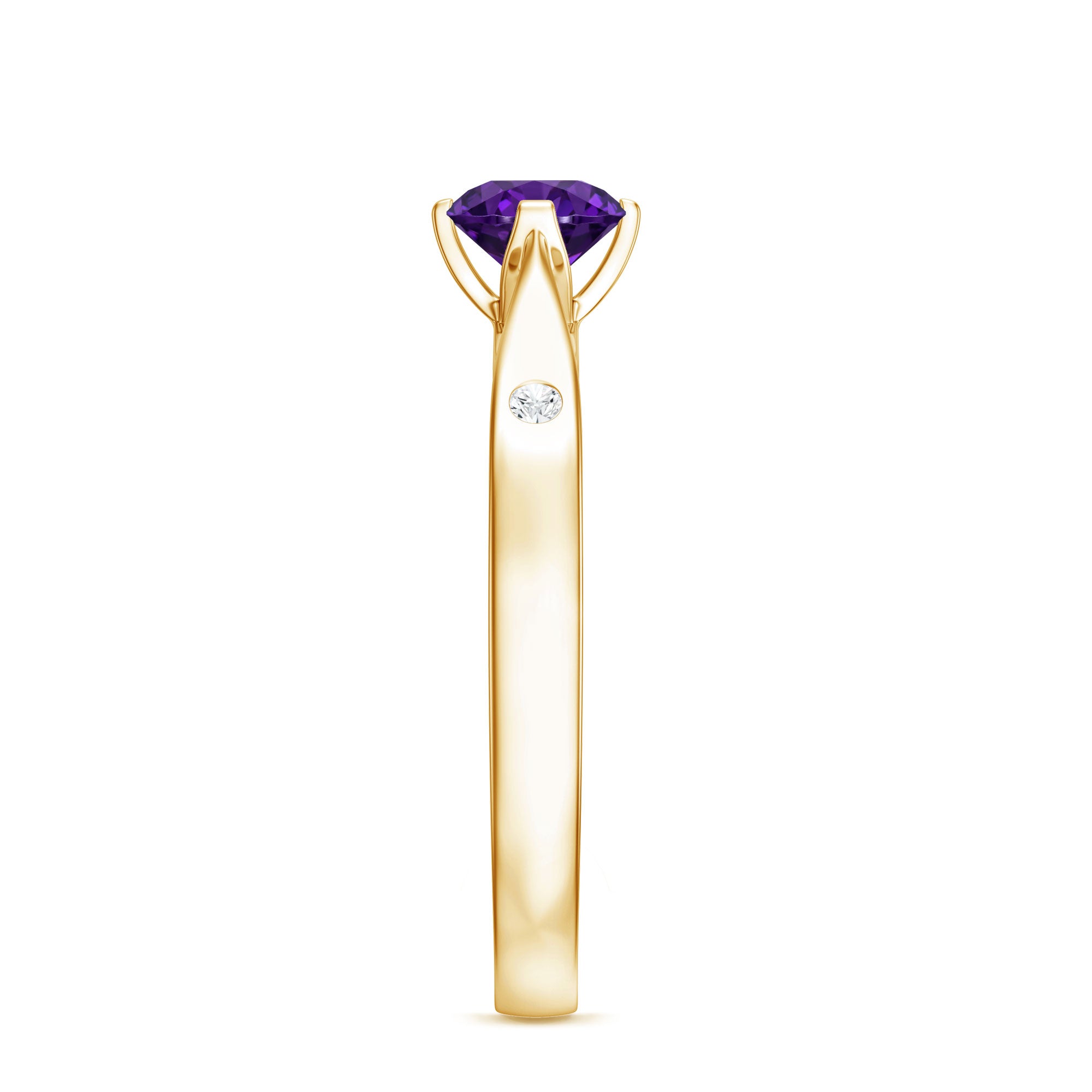 0.4 Carat Solitaire Round Shape Amethyst Ring with Diamond AAA - Rosec Jewels