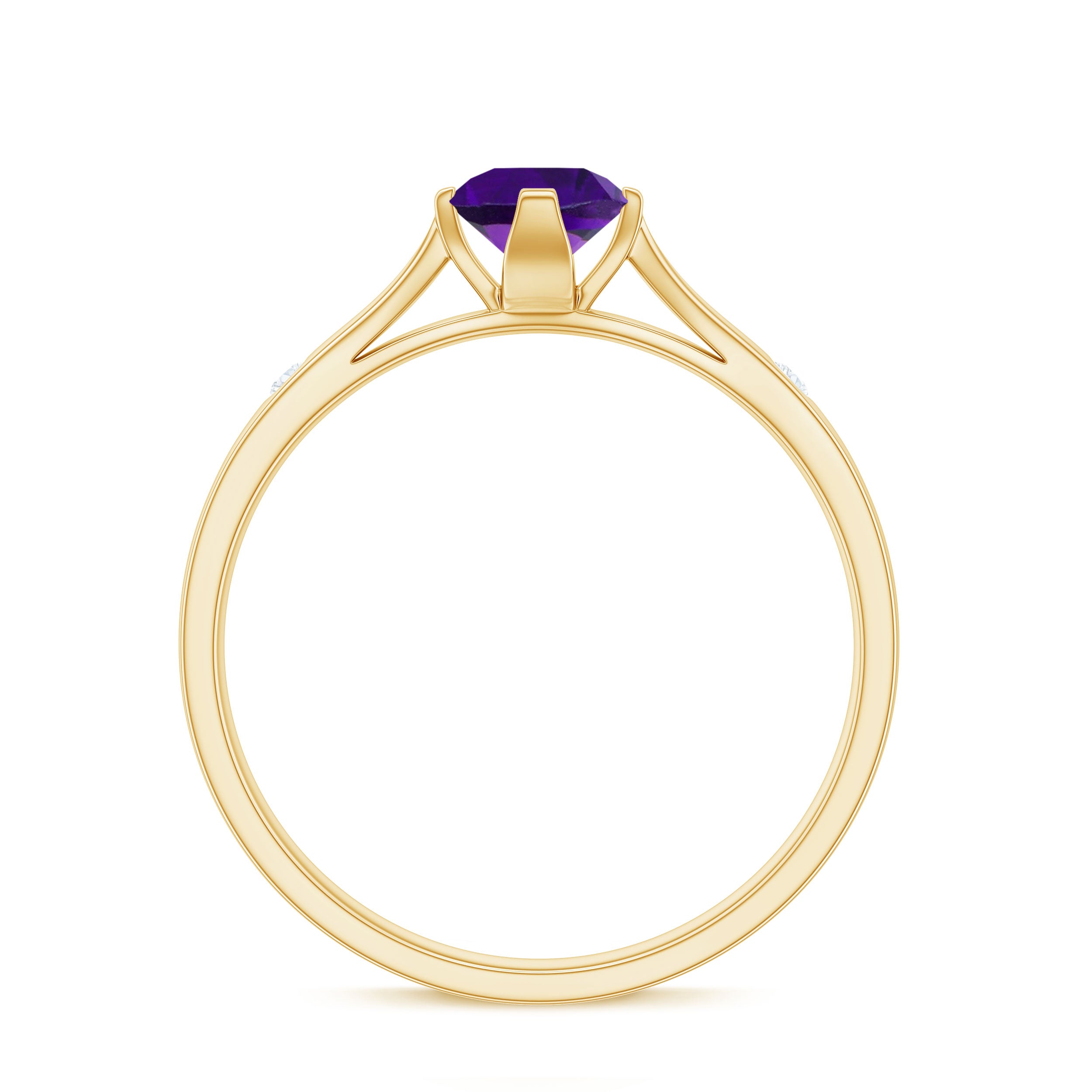 Rosec Jewels-1/2 CT Solitaire Round Shape Amethyst Ring with Diamond