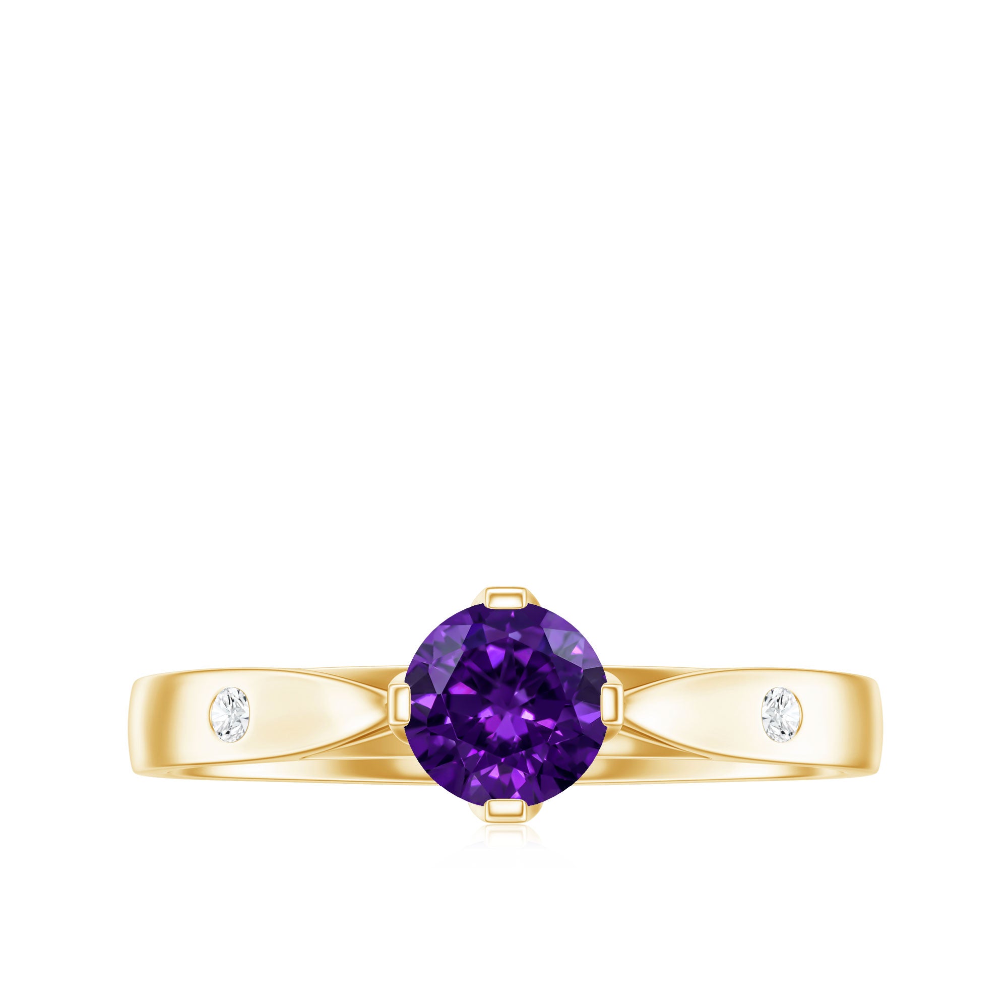 0.4 Carat Solitaire Round Shape Amethyst Ring with Diamond AAA - Rosec Jewels