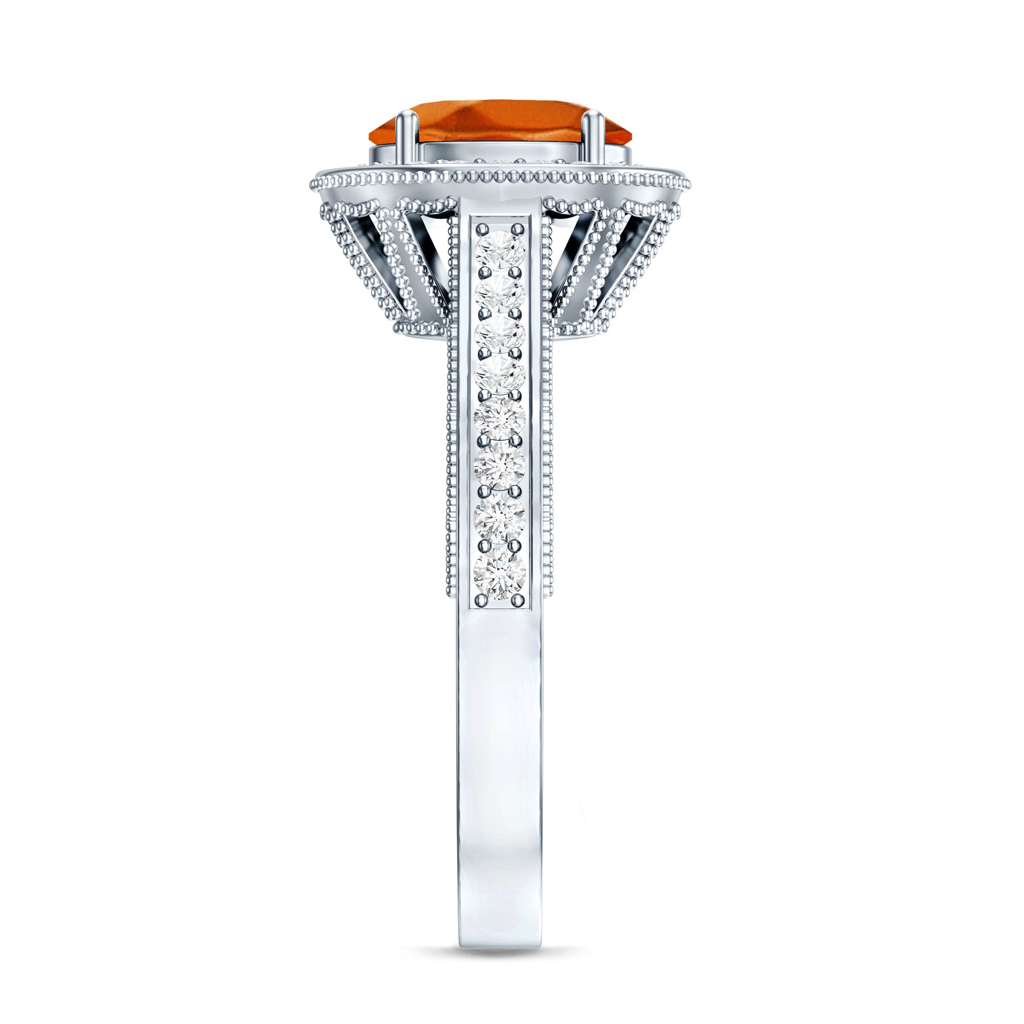 1.5 Carat Lab Grown Orange Sapphire Engagement Ring with Diamond Halo AAAA - Rosec Jewels