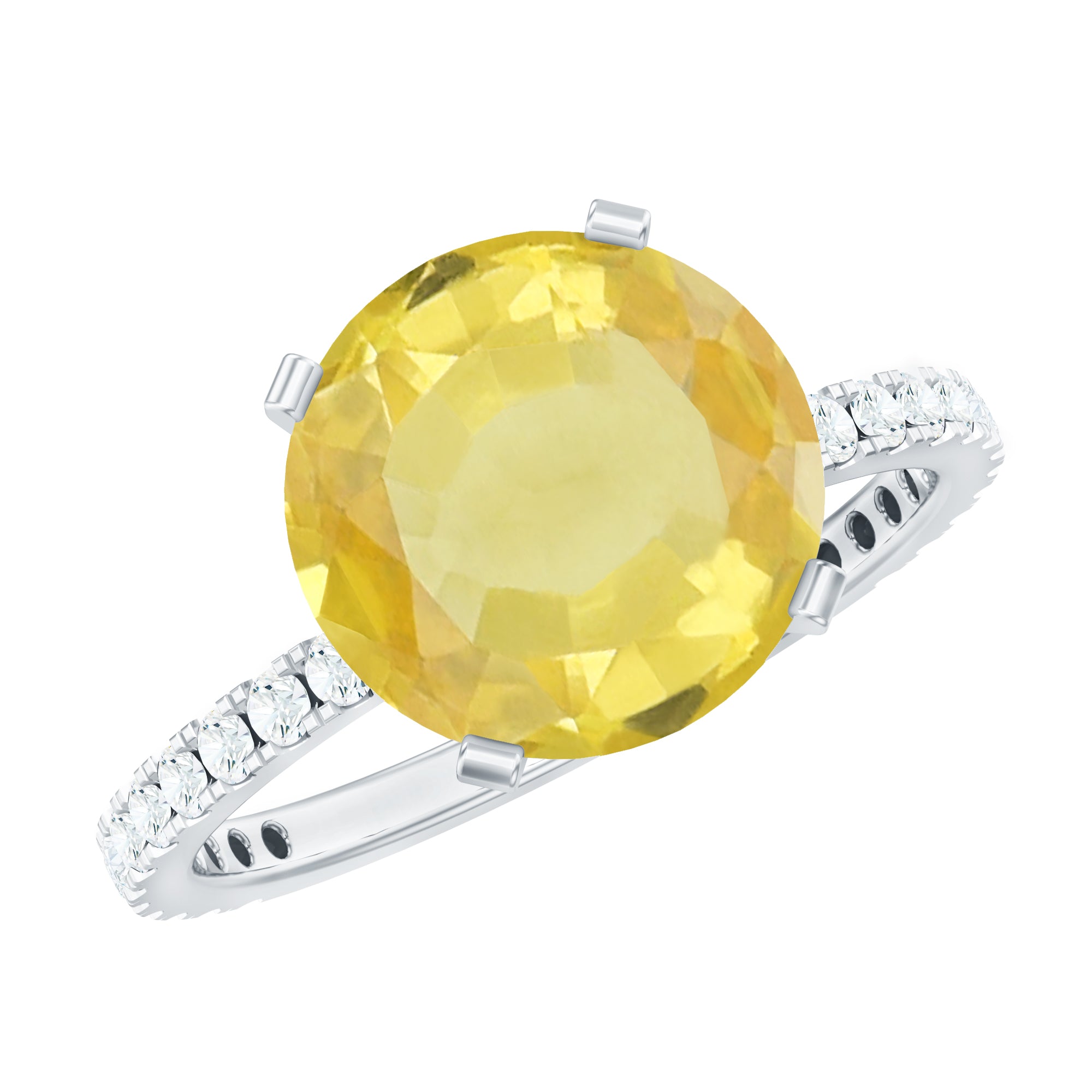 4.5 Carat Lab Grown Yellow Sapphire Solitaire Engagement Ring with Diamond