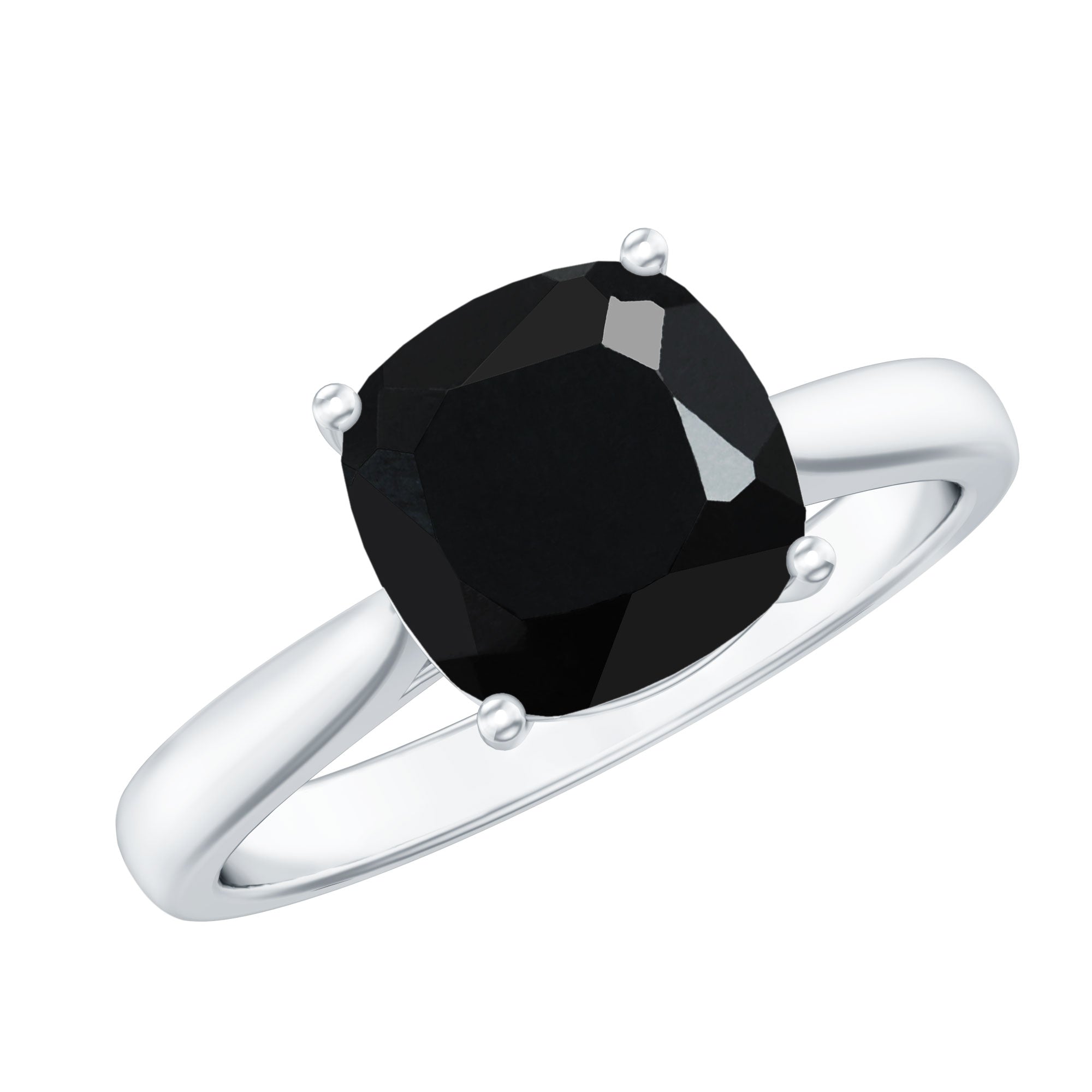 8MM Cushion Cut Black Onyx Solitaire Engagement Ring