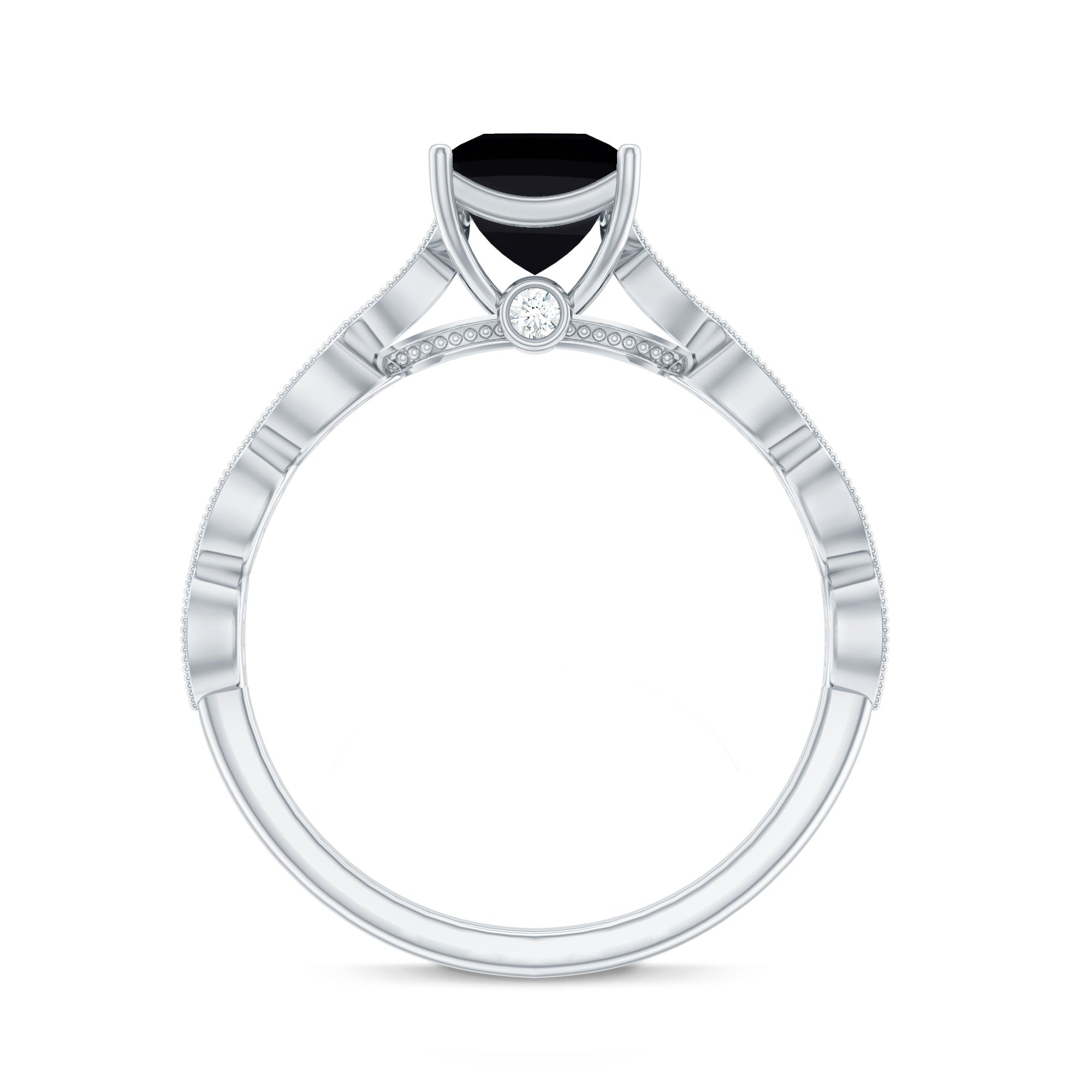 Princess Cut Black Onyx and Diamond Designer Engagement Ring AAA - Rosec Jewels