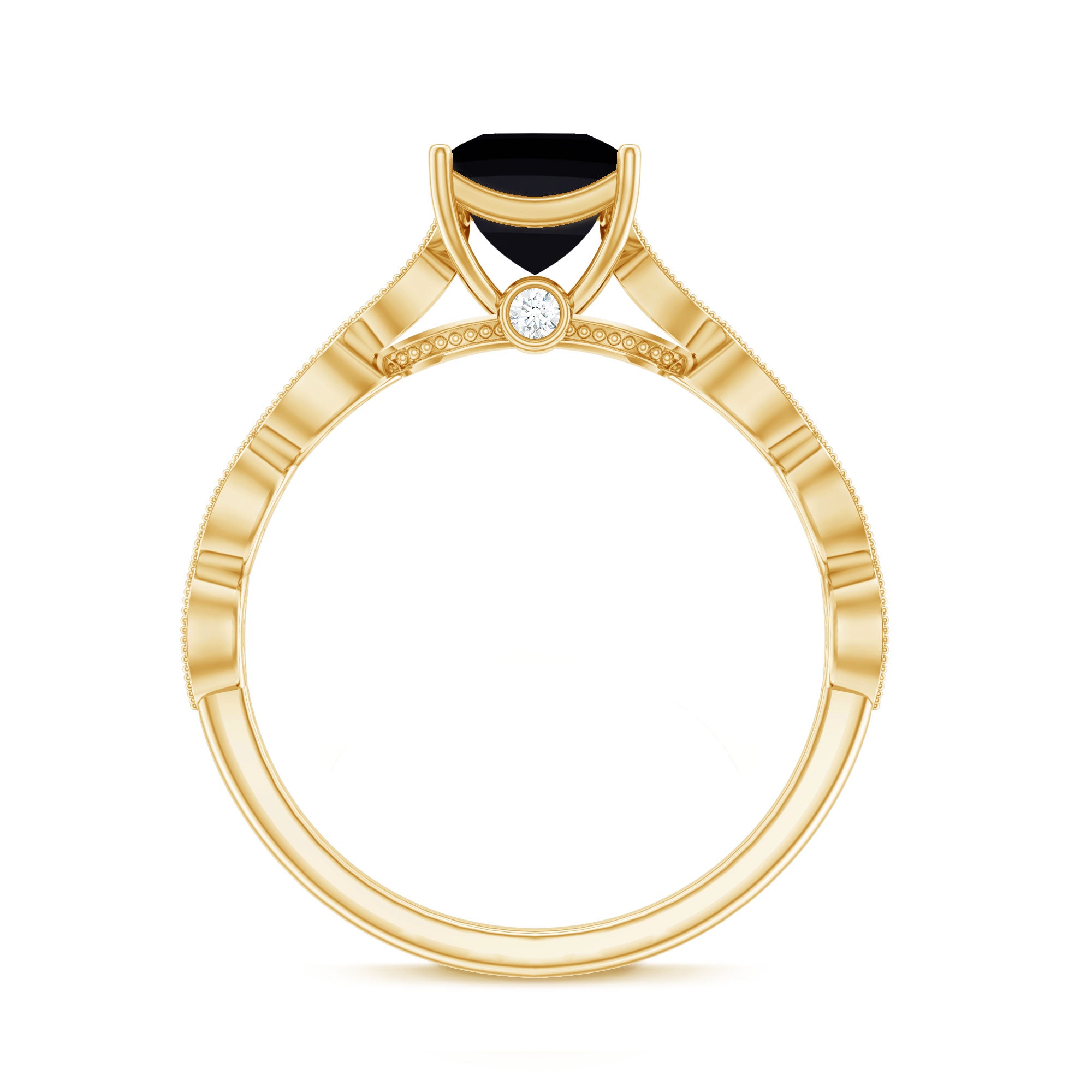 Princess Cut Black Onyx and Diamond Designer Engagement Ring AAA - Rosec Jewels