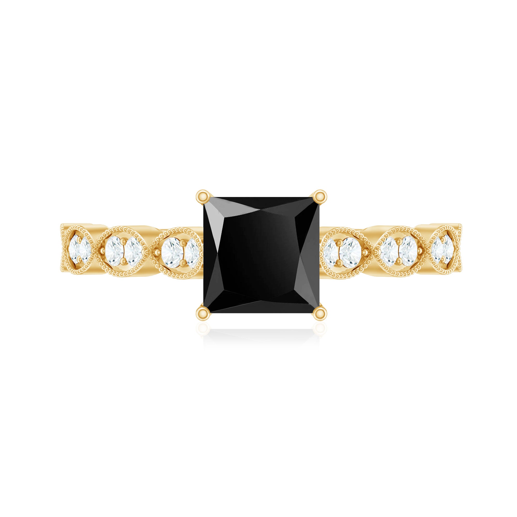 Princess Cut Black Onyx and Diamond Designer Engagement Ring AAA - Rosec Jewels