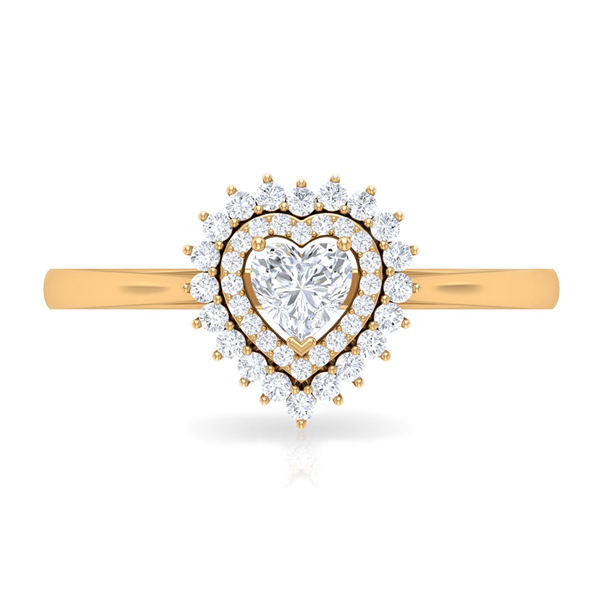 Heart Shape Diamond Engagement Ring with Double Halo Diamond - ( HI-SI ) - Color and Clarity - Rosec Jewels