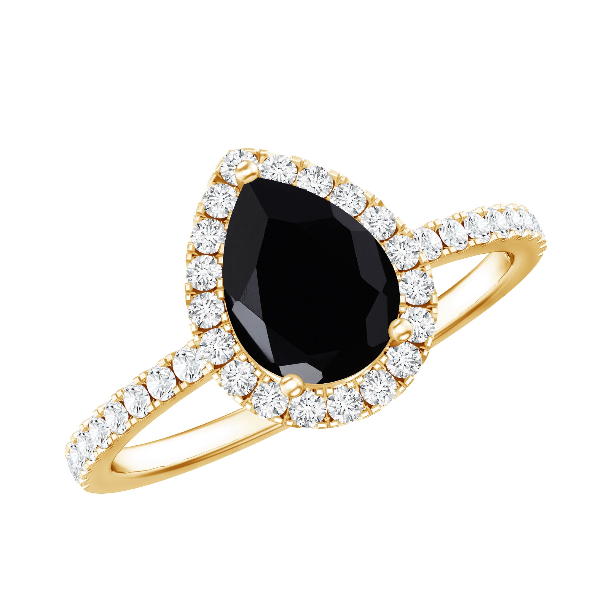 Natural Black Spinel Pear Shaped Engagement Ring with Diamond Halo AAA - Rosec Jewels