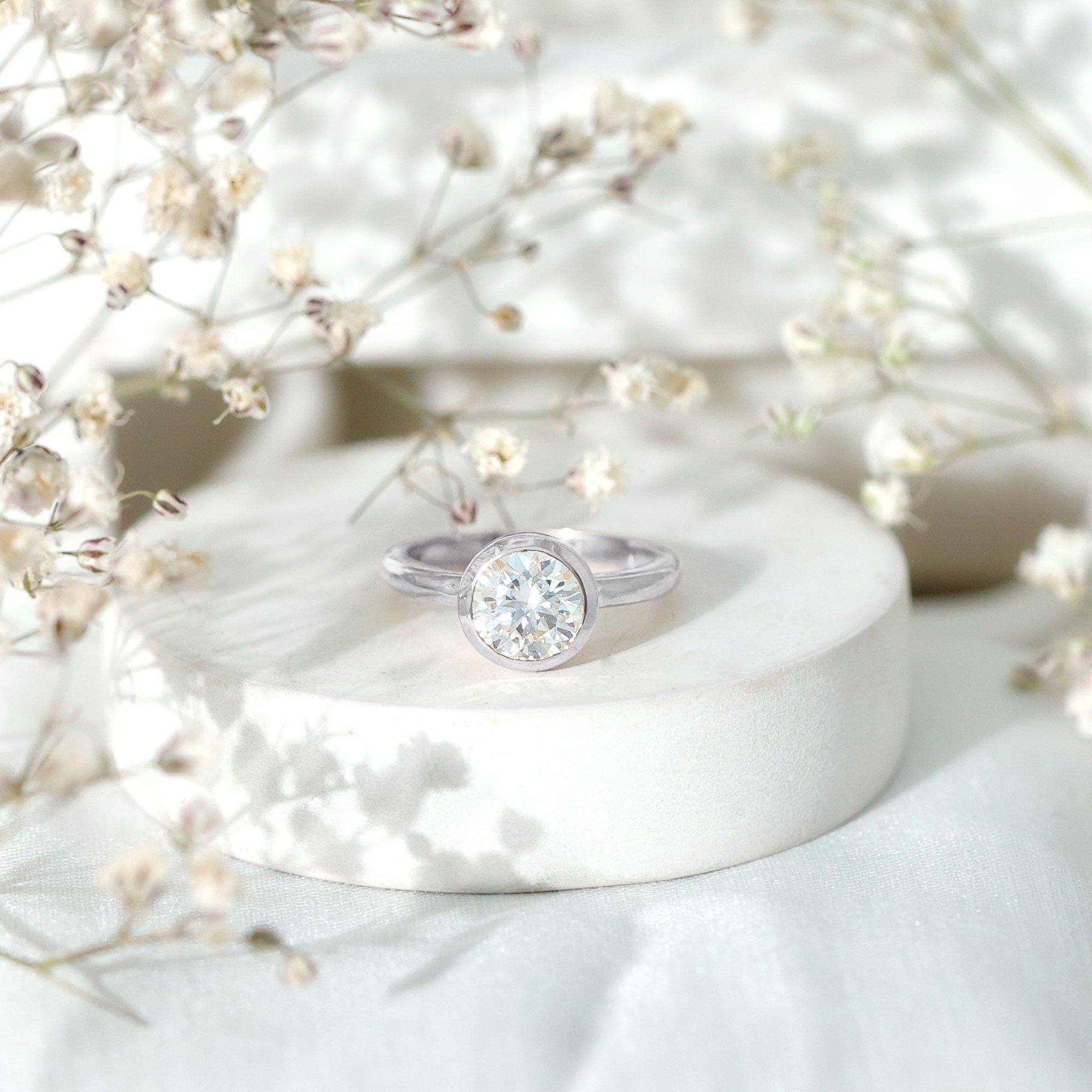 Bezel Set Moissanite Solitaire Ring For Engagement D-VS1 - Rosec Jewels