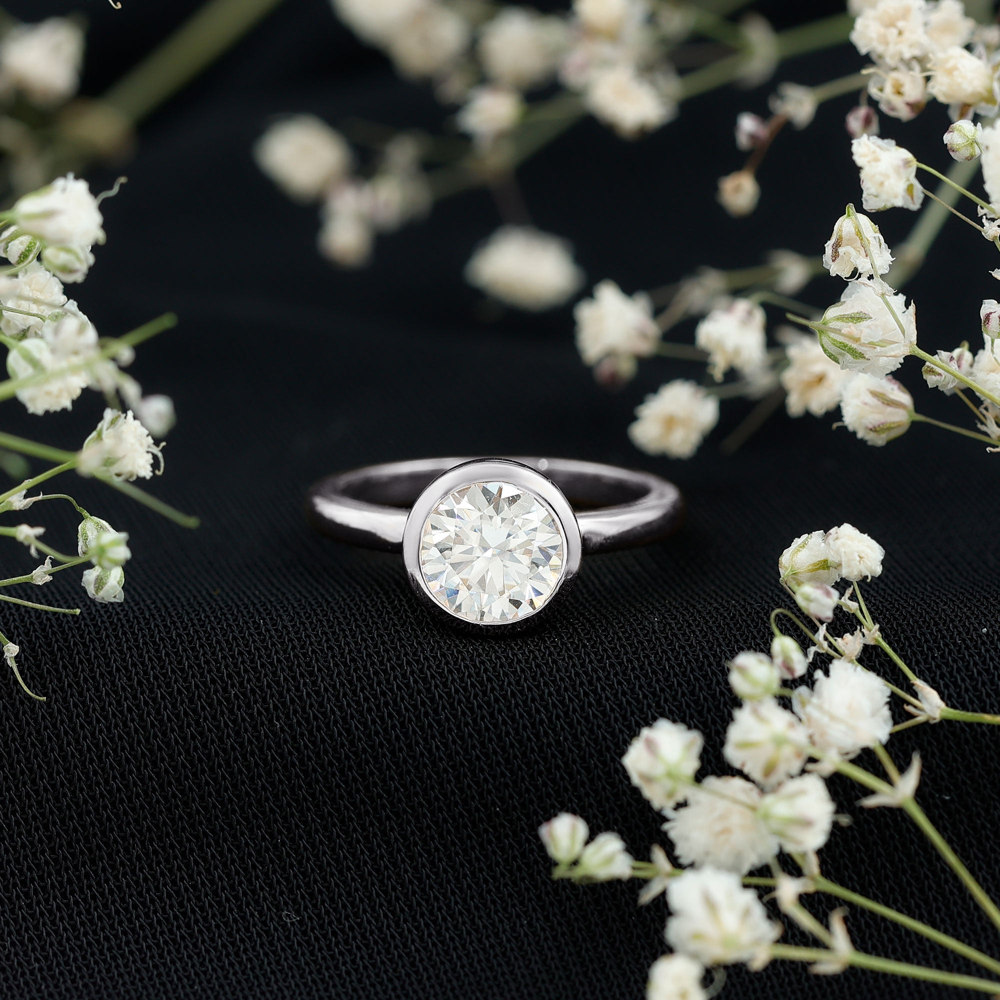 Bezel Set Moissanite Solitaire Ring For Engagement D-VS1 - Rosec Jewels