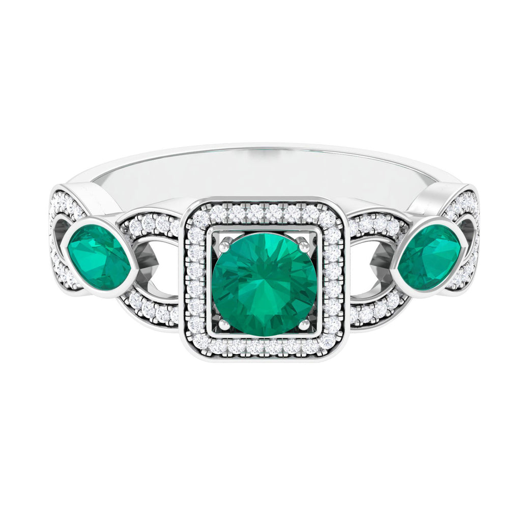 1.25 CT Vintage Emerald Diamond Crossover Engagement Ring Emerald - ( AAA ) - Quality - Rosec Jewels