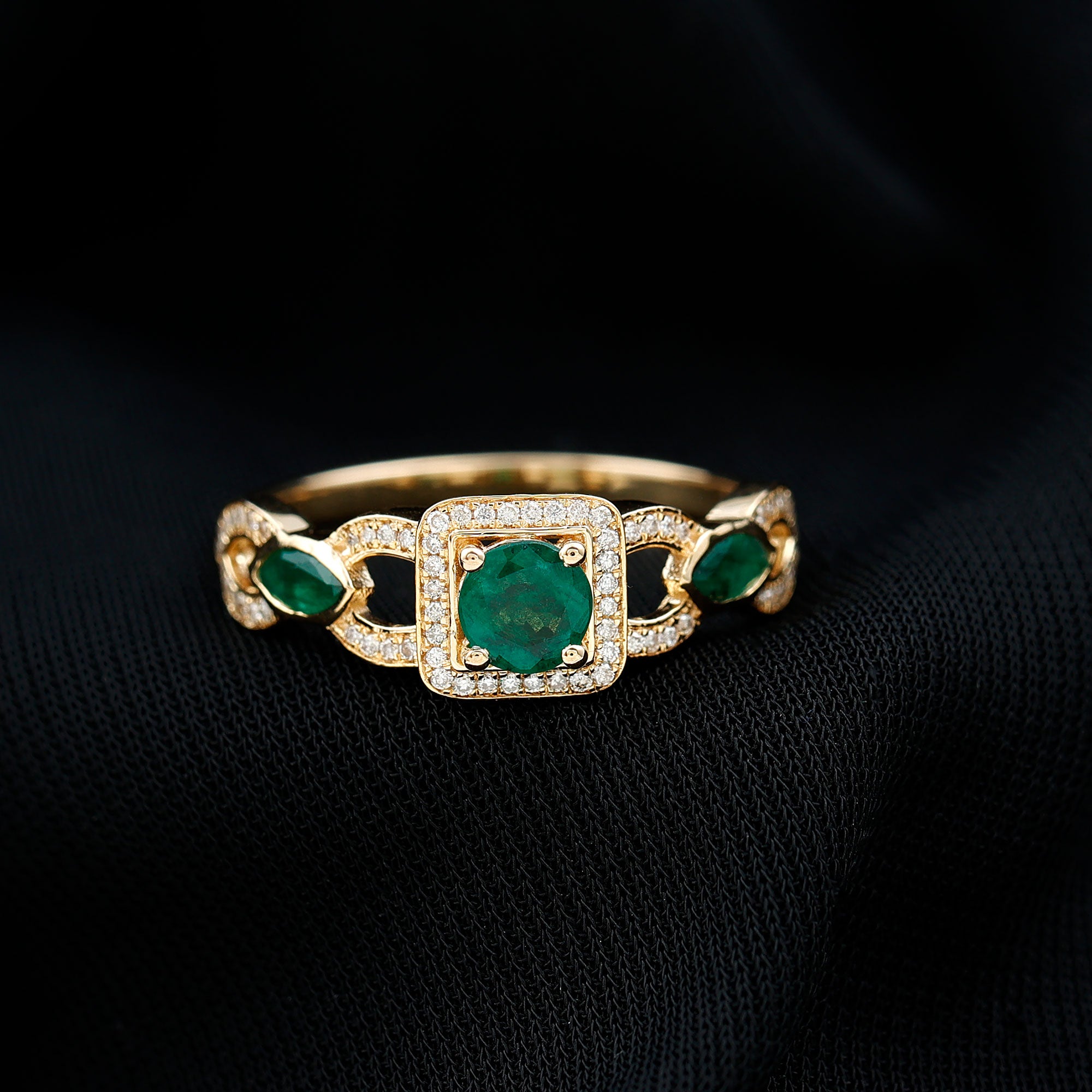 Vintage Style Emerald and Diamond Engagement Ring for Women AAA - Rosec Jewels