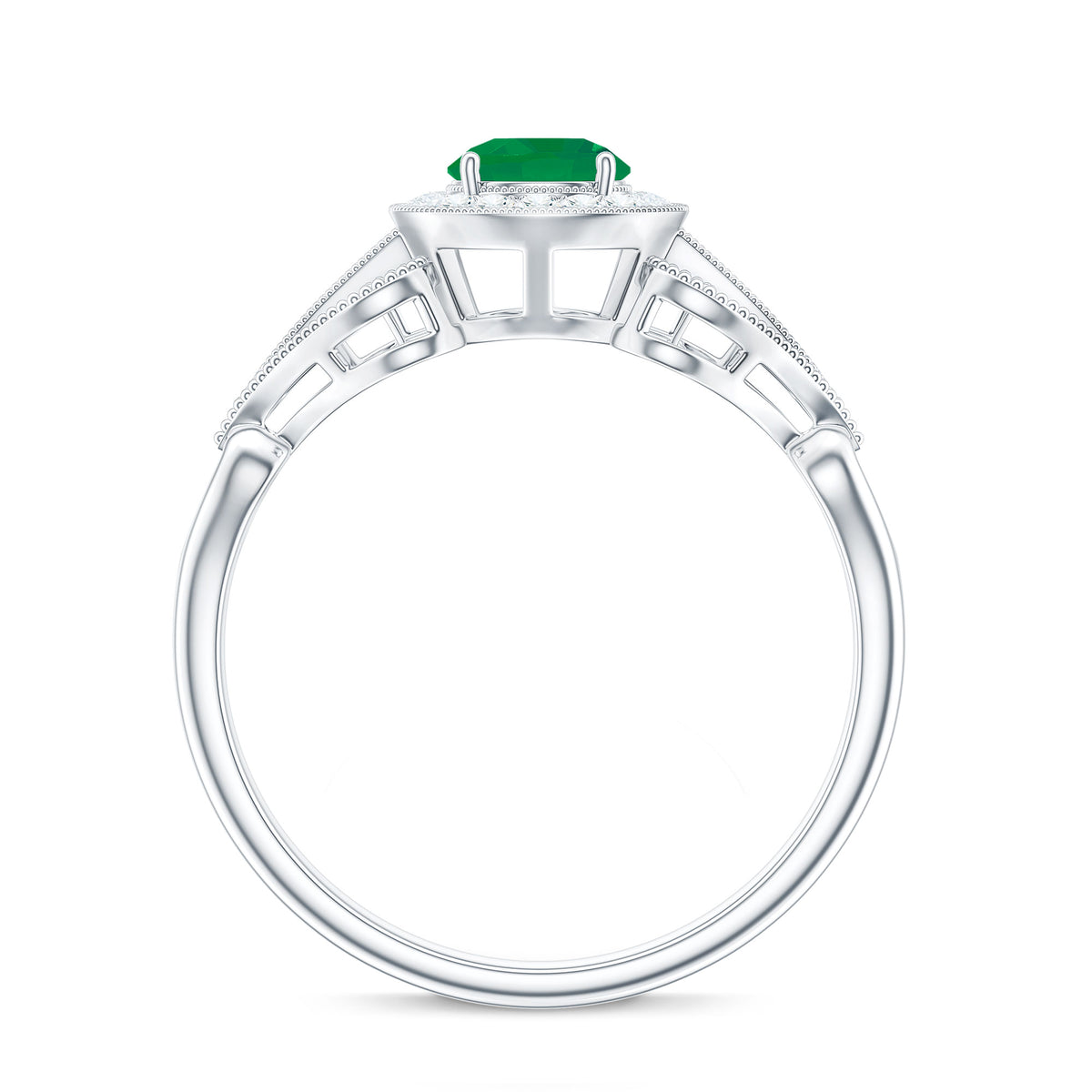 AAA Quality Emerald and Diamond Vintage Inspired Engagement Ring AAA - Rosec Jewels
