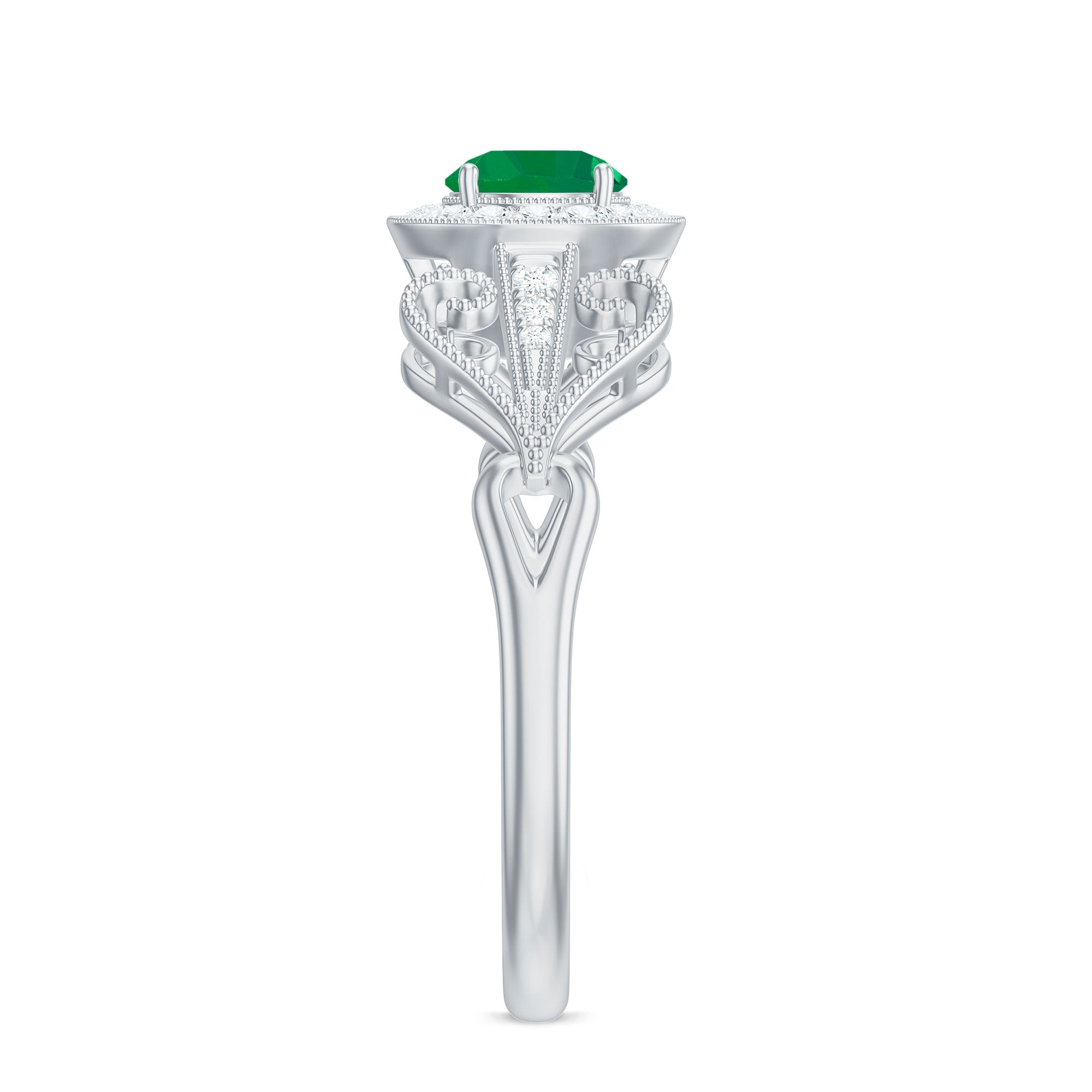AAA Quality Emerald and Diamond Vintage Inspired Engagement Ring AAA - Rosec Jewels