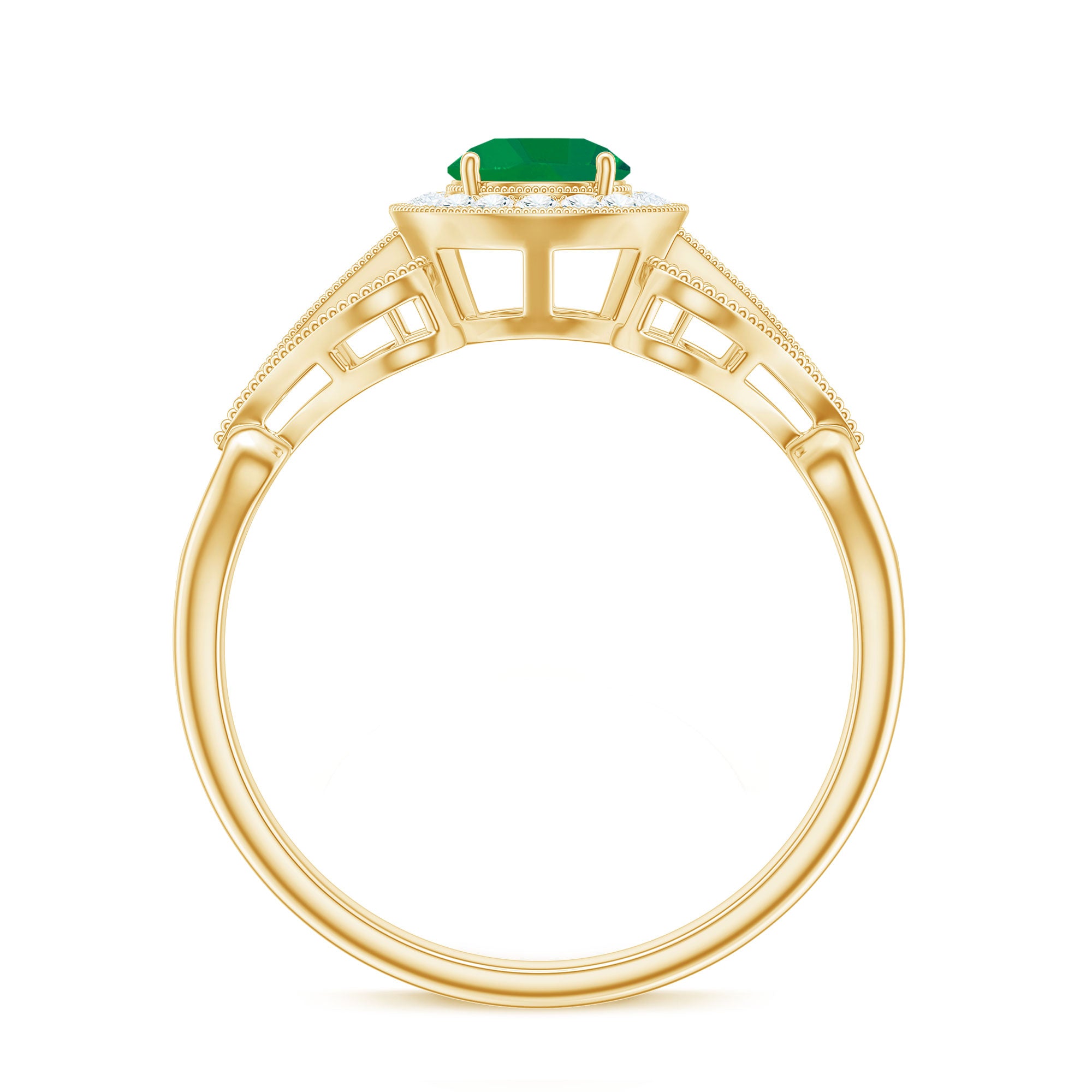 AAA Quality Emerald and Diamond Vintage Inspired Engagement Ring AAA - Rosec Jewels