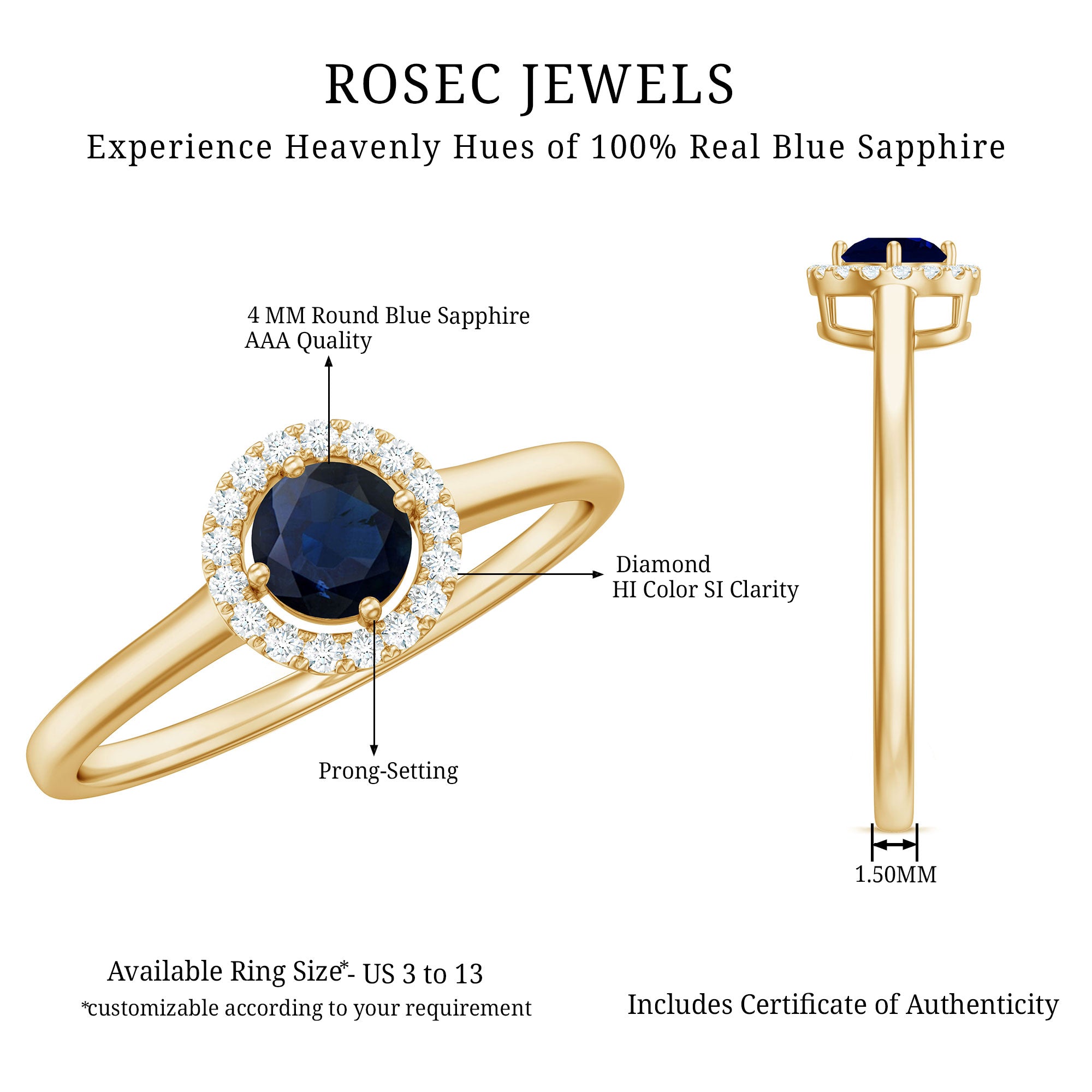 Rosec Jewels-Dainty Blue Sapphire and Diamond Floating Halo Ring