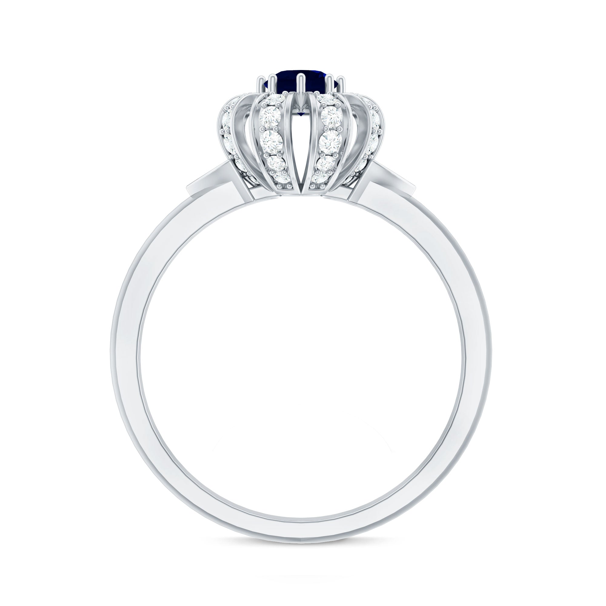 Rosec Jewels-Real Blue Sapphire Flower Engagement Ring with Diamond