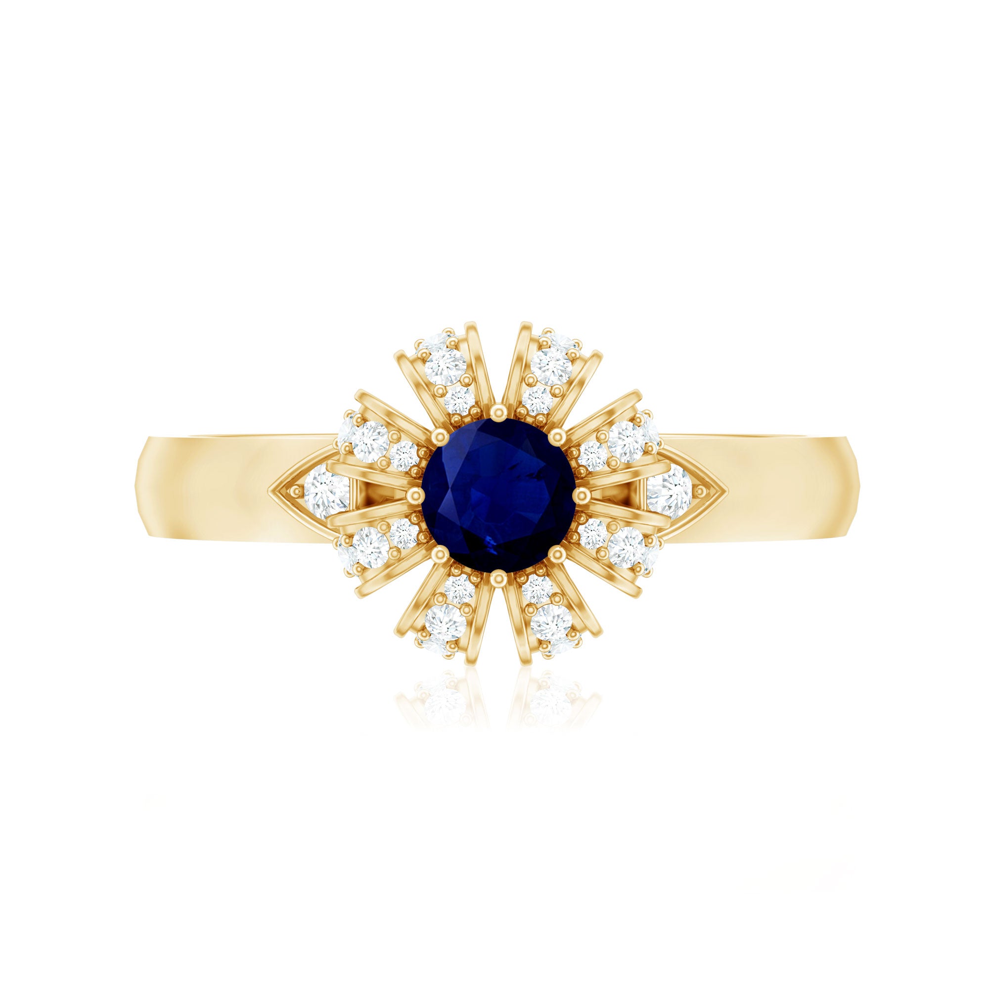 Rosec Jewels-Real Blue Sapphire Flower Engagement Ring with Diamond