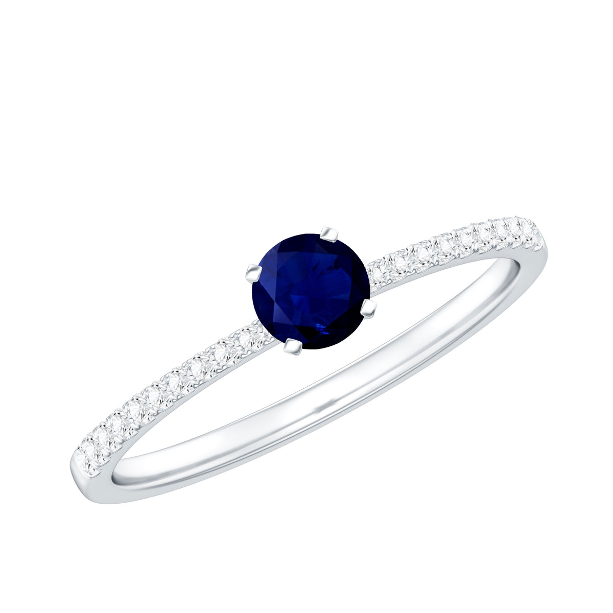 Real 0.9 Carat Blue Sapphire Promise Ring with Diamonds AAA - Rosec Jewels
