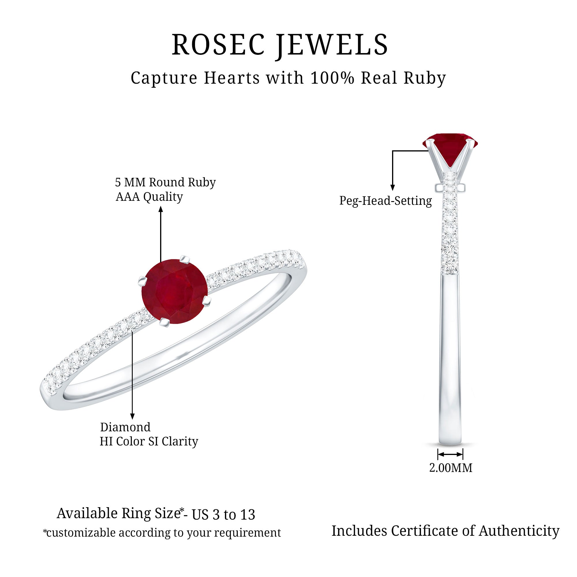Natural 0.6 Carat Ruby Promise Ring with Diamond AAA - Rosec Jewels