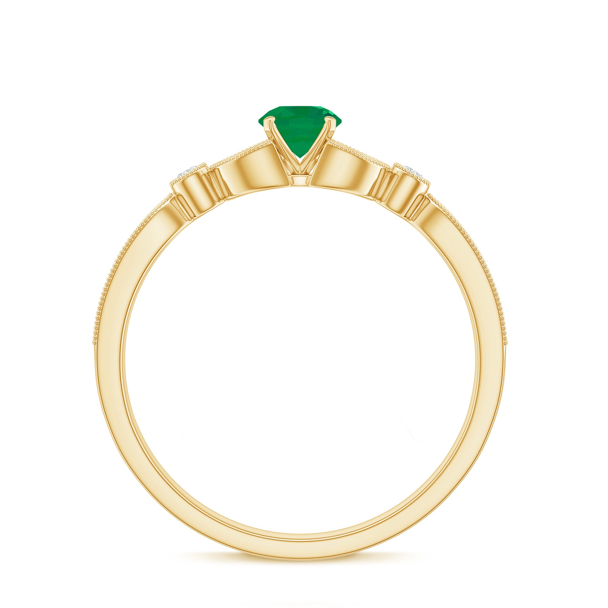 Natural Emerald Vintage Inspired Engagement Ring with Diamond AAA - Rosec Jewels