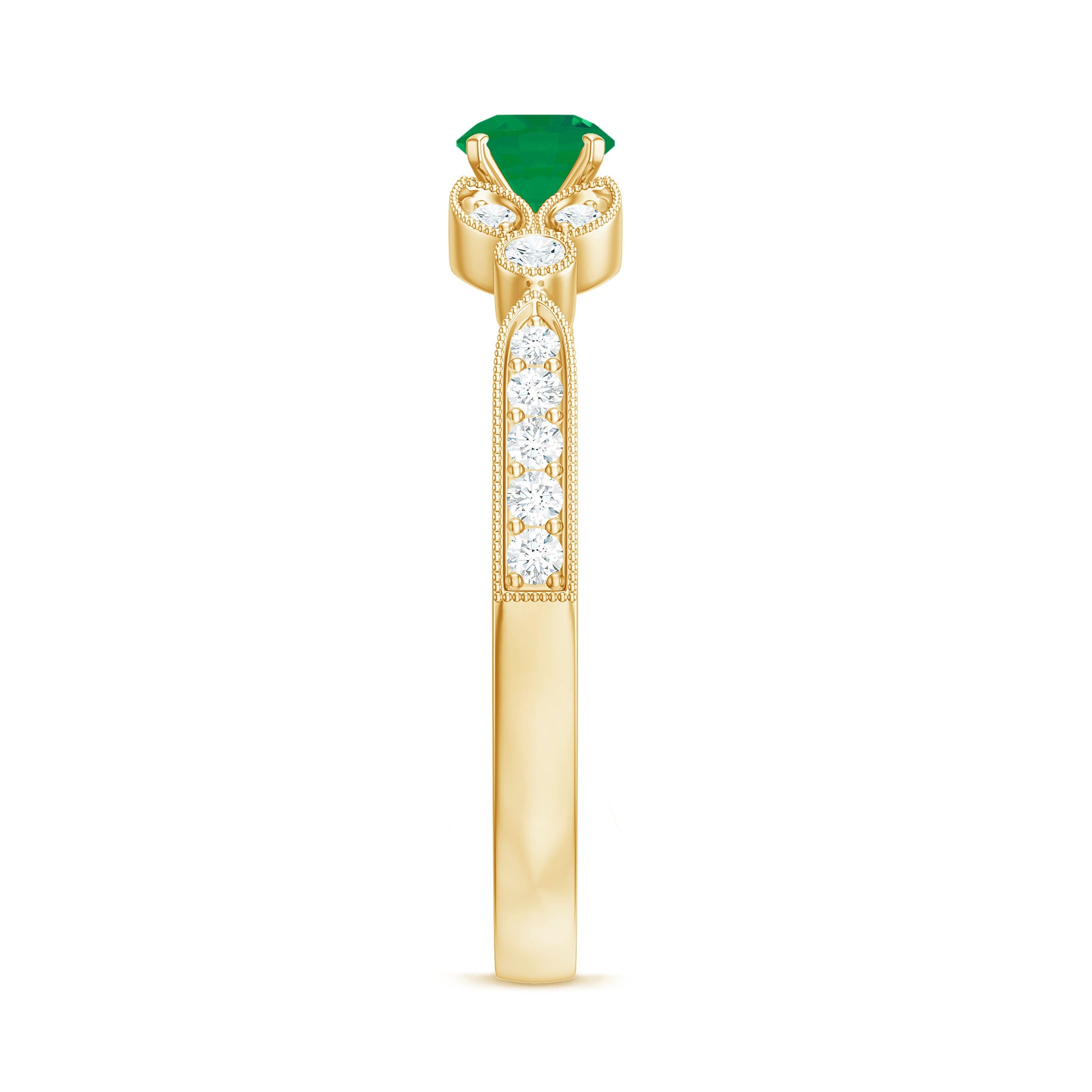 Rosec Jewels-Natural Emerald Vintage Inspired Engagement Ring with Diamond