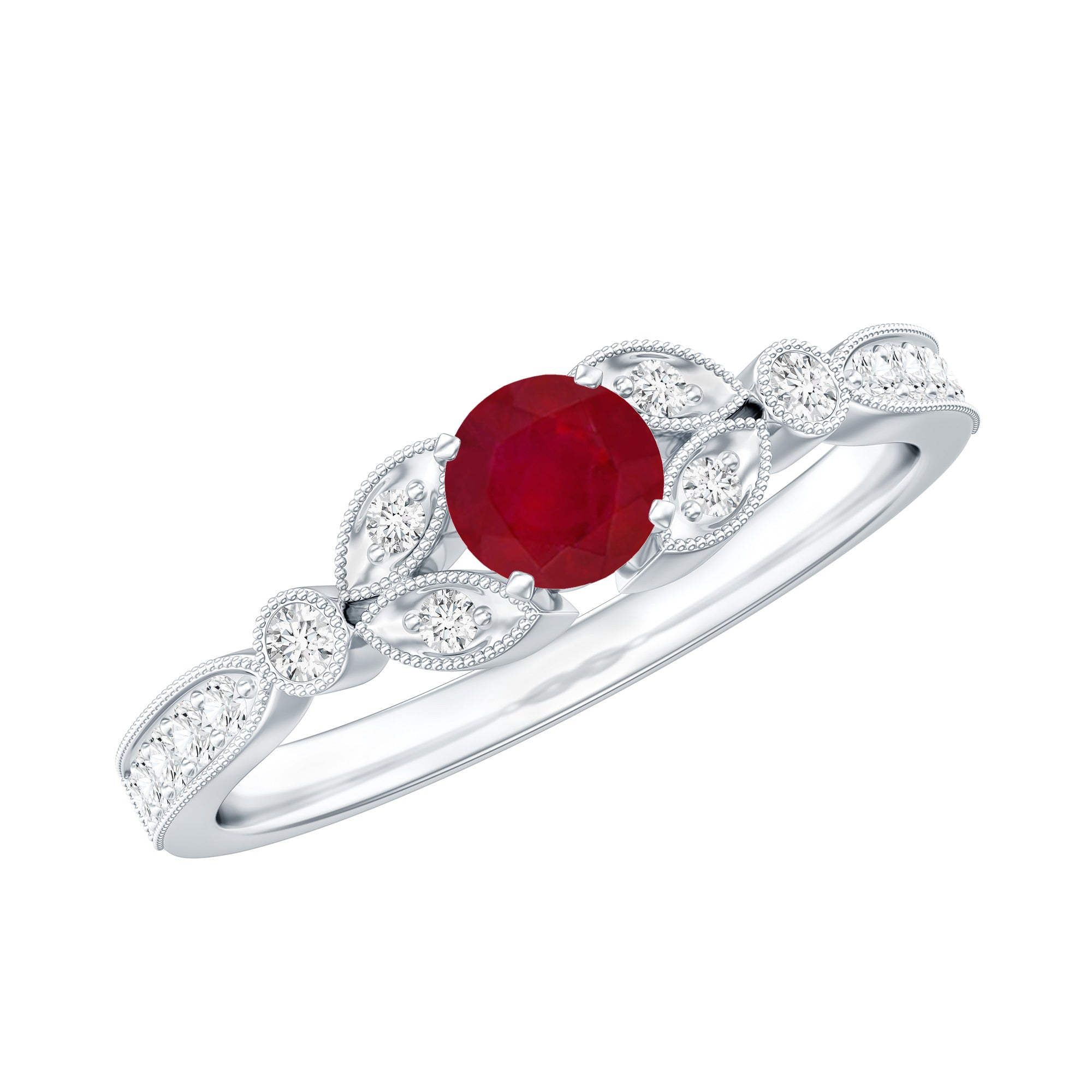 Vintage Style 0.6 Carat Ruby Diamond Engagement Ring for Women AAA - Rosec Jewels