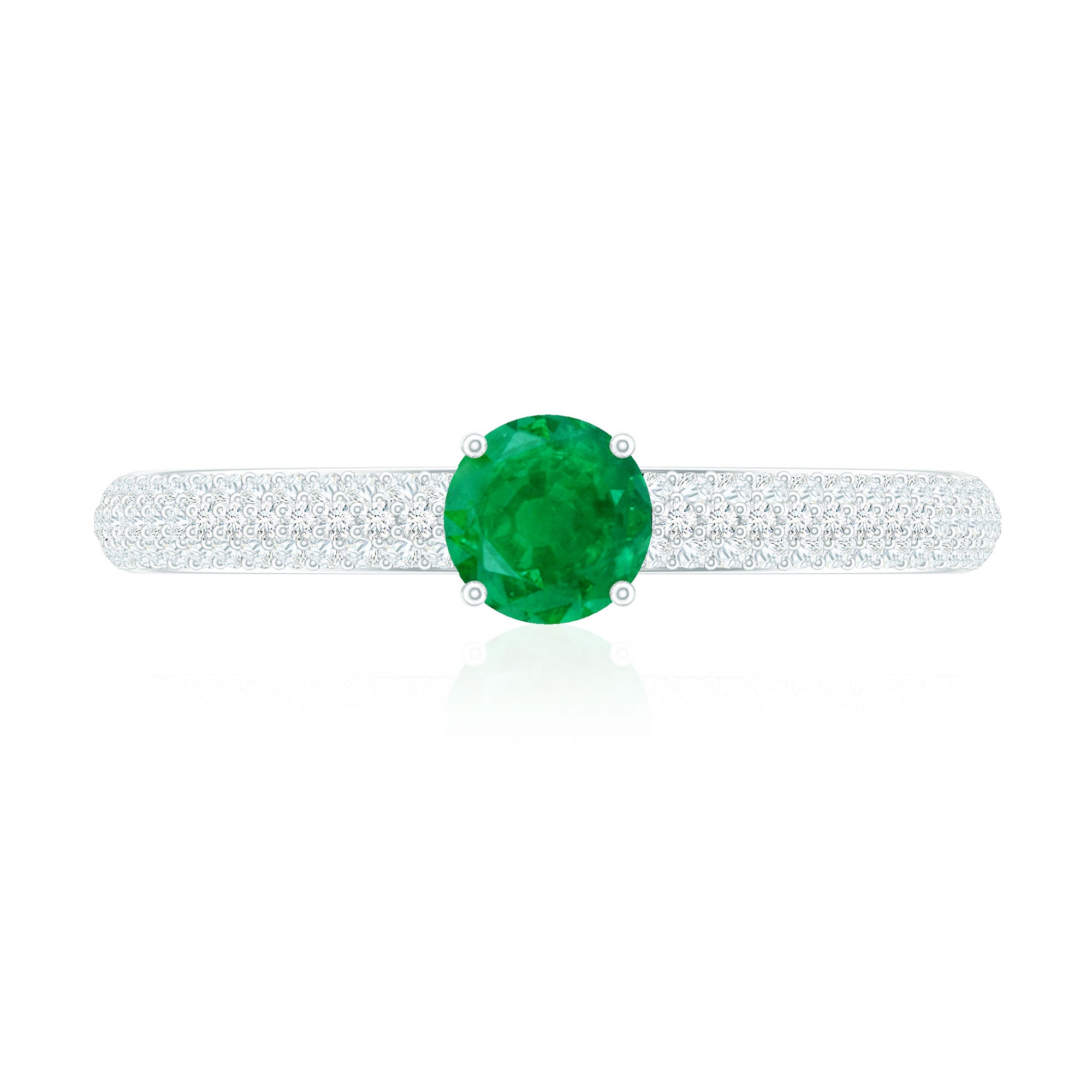 Classic Emerald Solitaire Engagement Ring with Real Diamond Side Stones AAA - Rosec Jewels