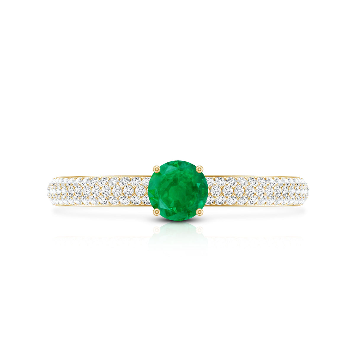 Classic Emerald Solitaire Engagement Ring with Real Diamond Side Stones AAA - Rosec Jewels
