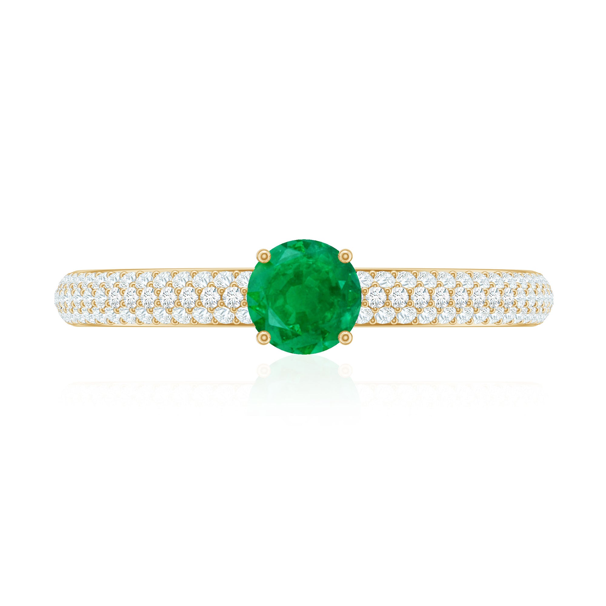 Classic Emerald Solitaire Engagement Ring with Real Diamond Side Stones AAA - Rosec Jewels