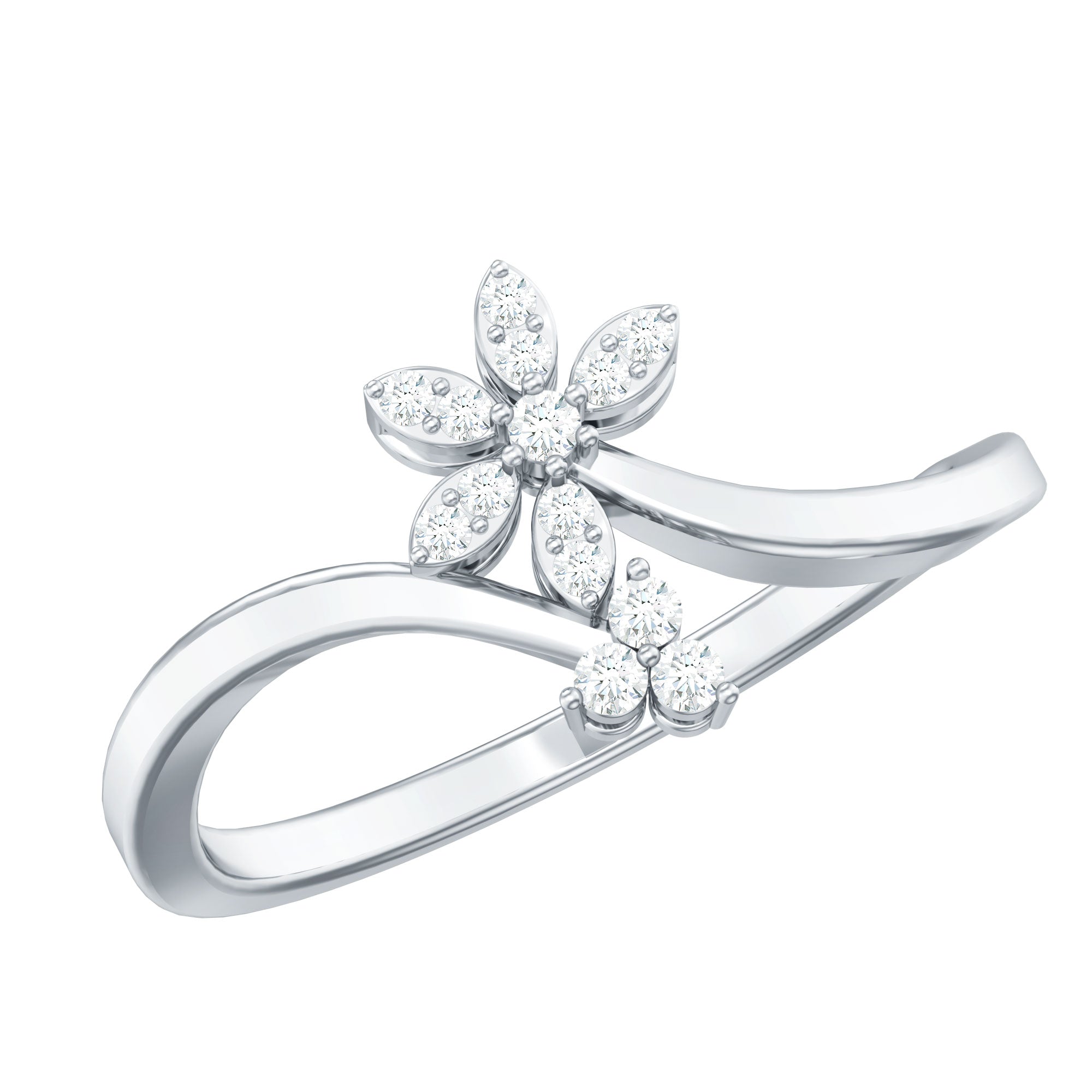 Diamond Floral Ring with Curved Shank Natural - ( HI-SI ) - Rosec Jewels