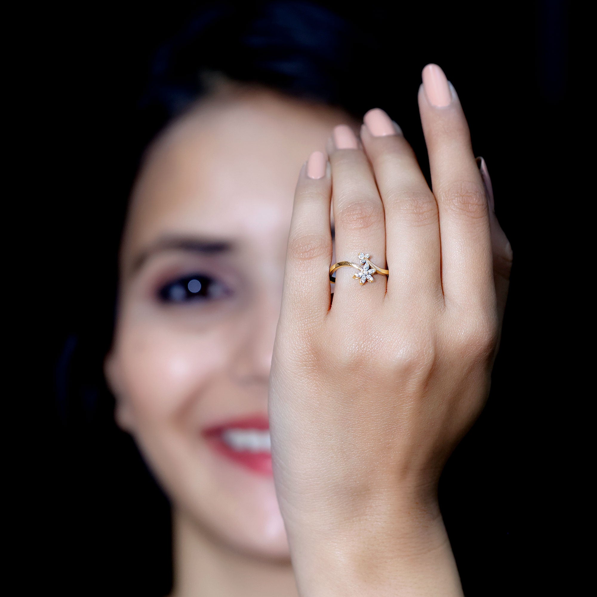 Diamond Floral Ring with Curved Shank Natural - ( HI-SI ) - Rosec Jewels