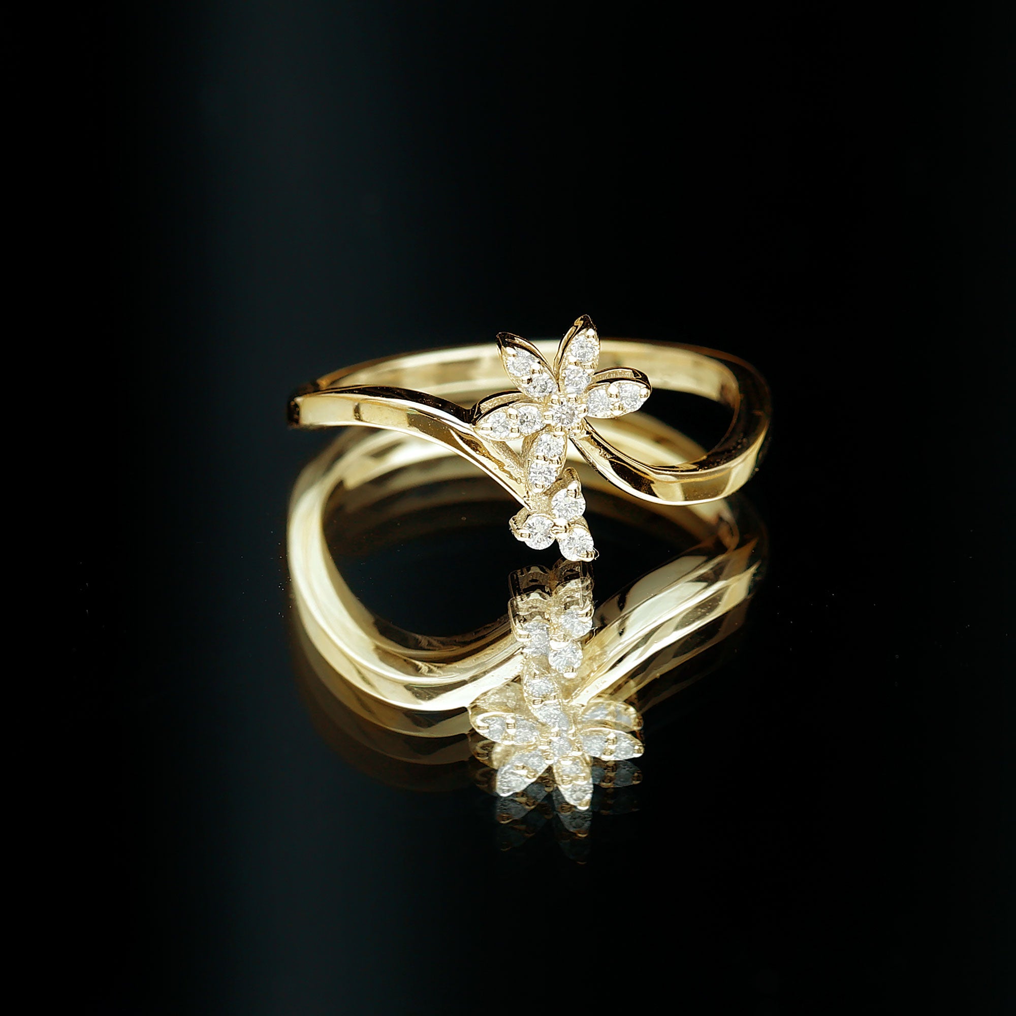 Diamond Floral Ring with Curved Shank Natural - ( HI-SI ) - Rosec Jewels