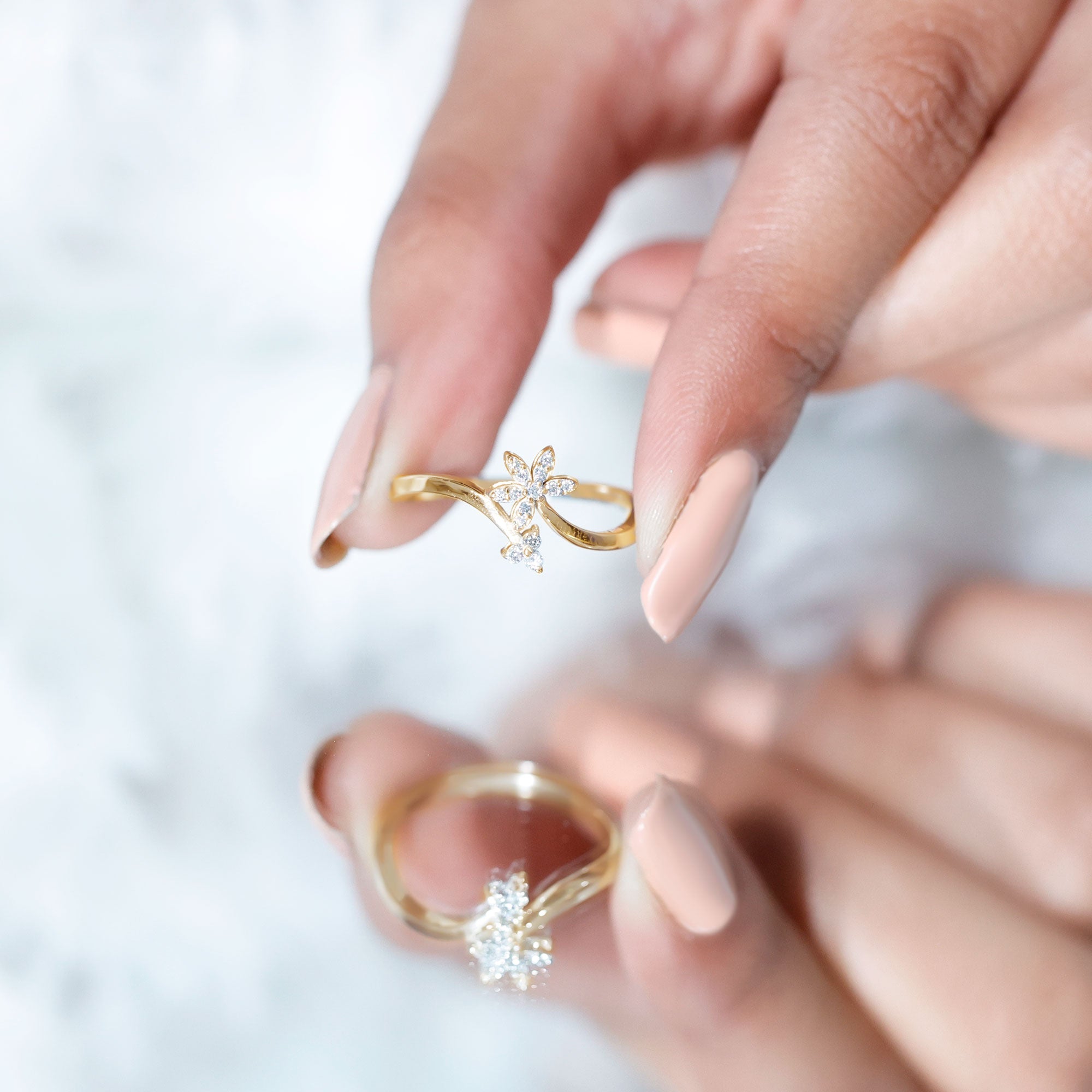 Diamond Floral Ring with Curved Shank Natural - ( HI-SI ) - Rosec Jewels
