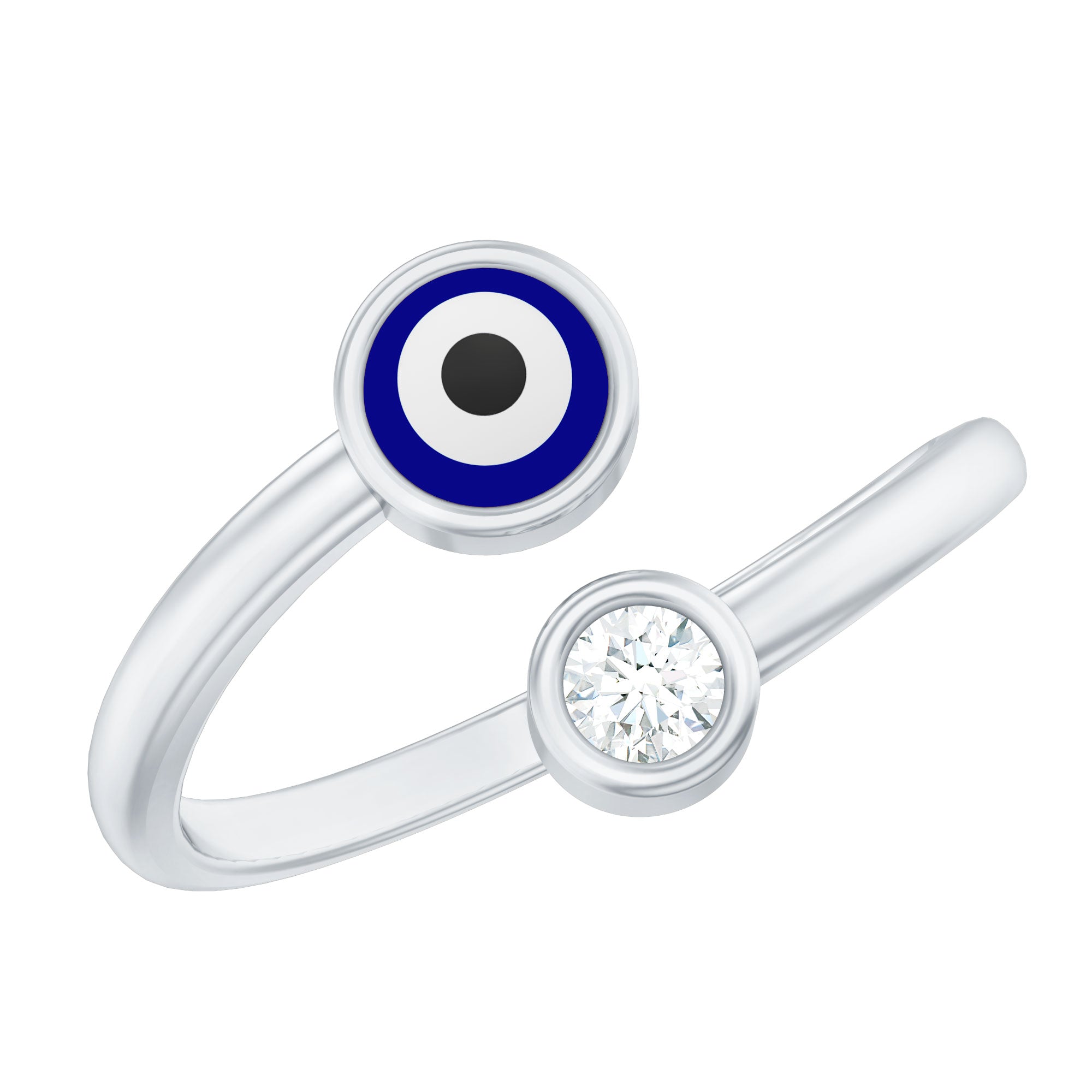 Bezel Set Moissanite and Enameled Evil Eye Ring