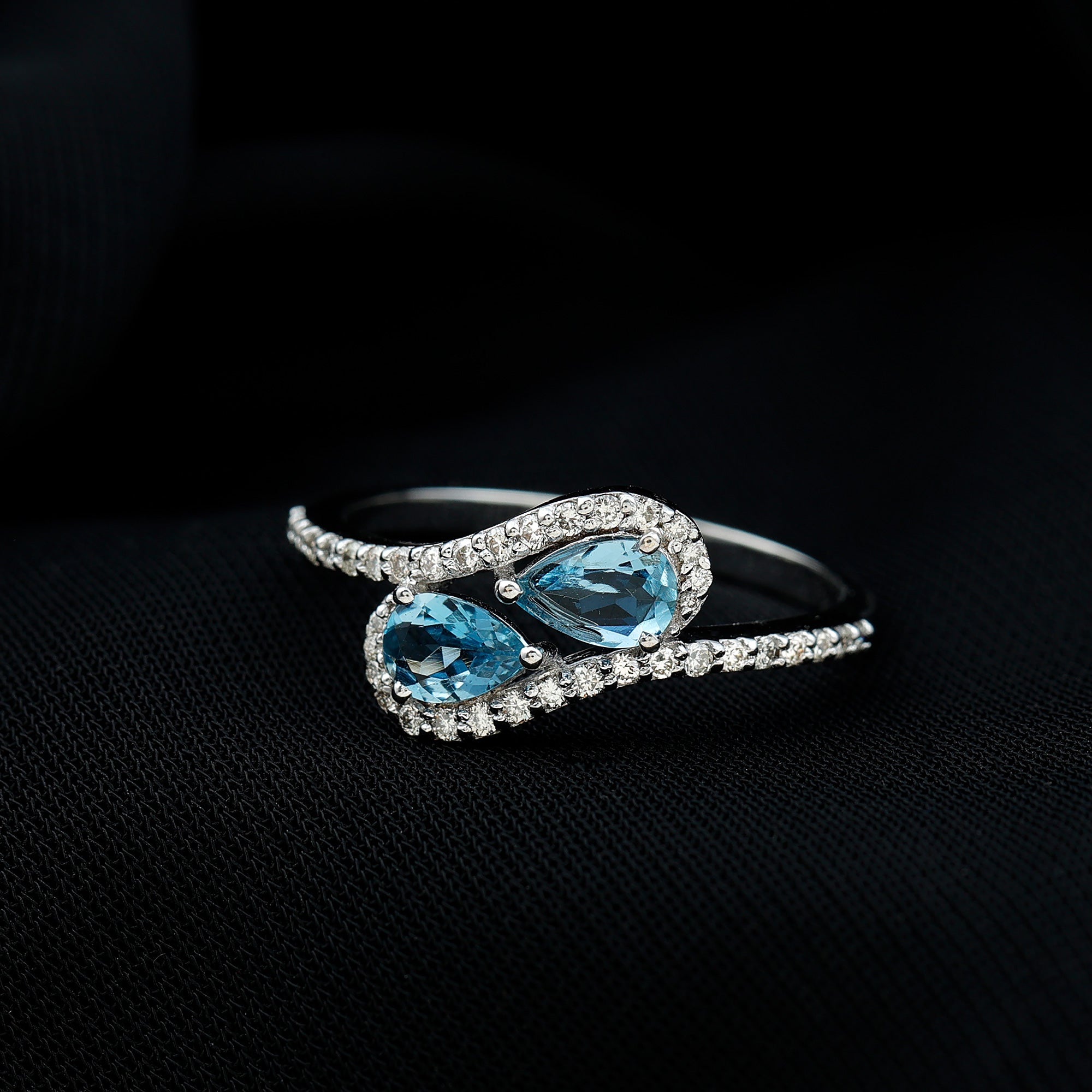 Genuine Aquamarine Two Stone Engagement Ring with Diamond AAA - Rosec Jewels