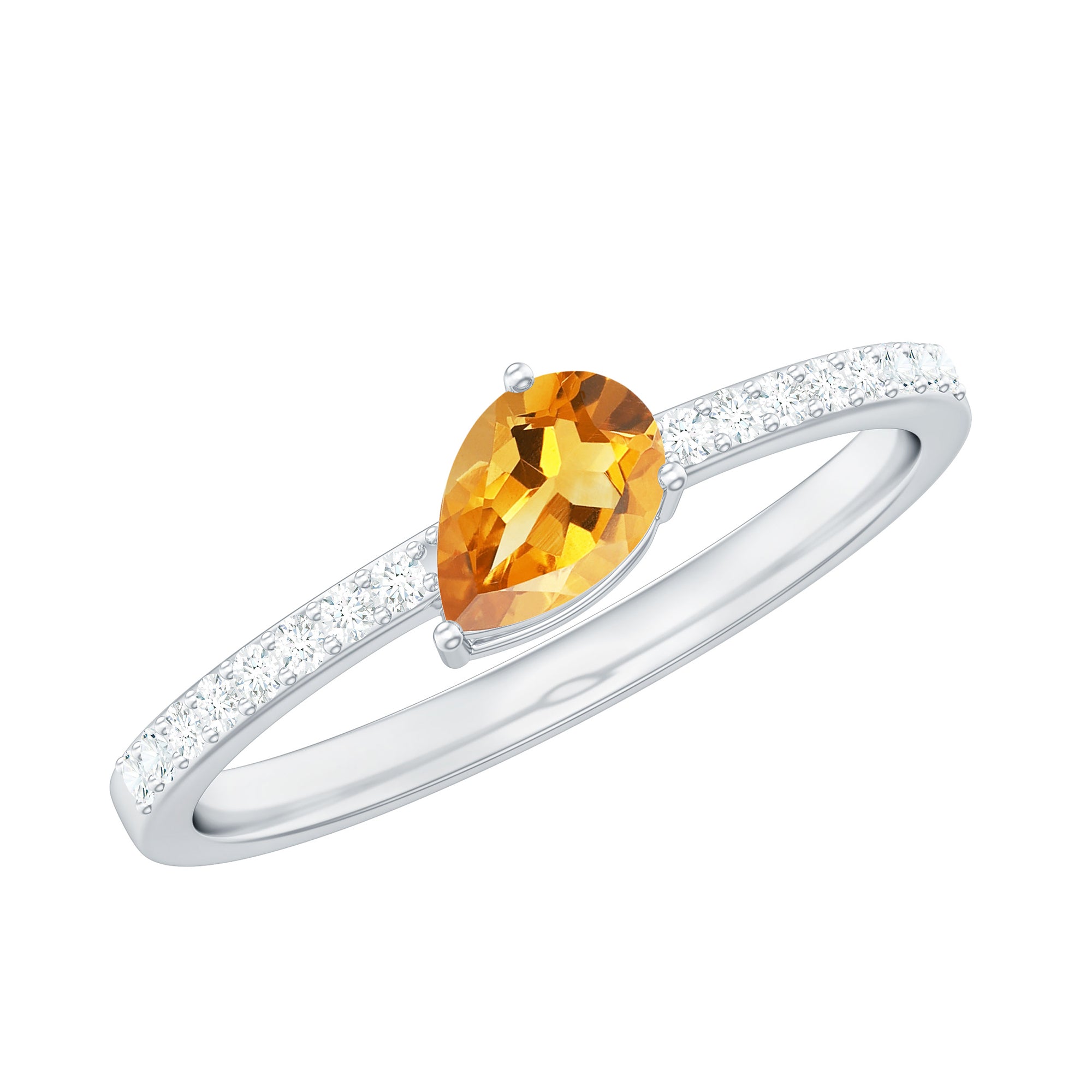 Natural Pear Shape Citrine Engagement Ring with Diamond AAA - Rosec Jewels