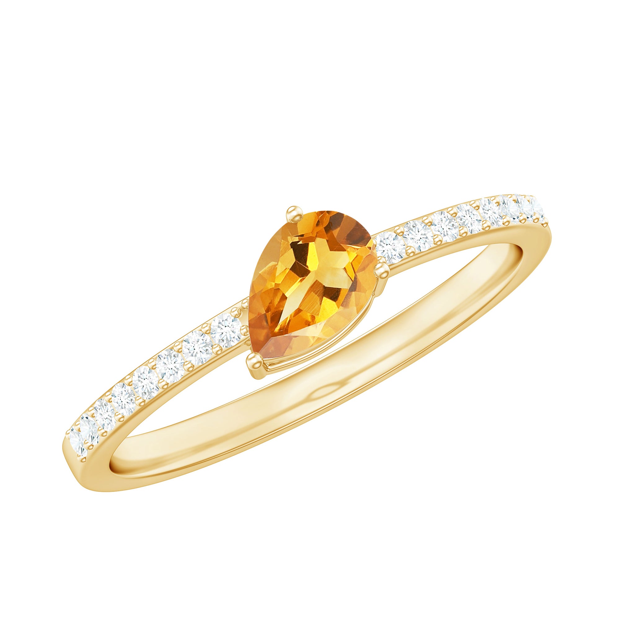 Natural Pear Shape Citrine Engagement Ring with Diamond AAA - Rosec Jewels