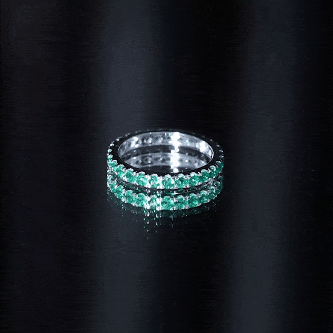 French Pave Set Lab Emerald Stackable Eternity Ring AAAA - Rosec Jewels